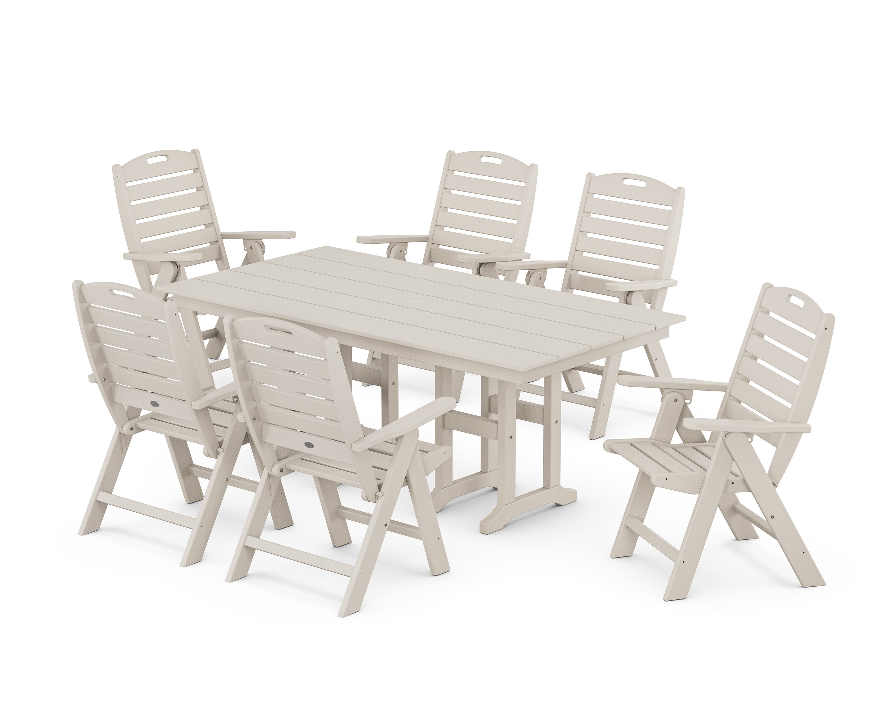 Nautical Highback 7-Piece Farmhouse Dining Set in Sand