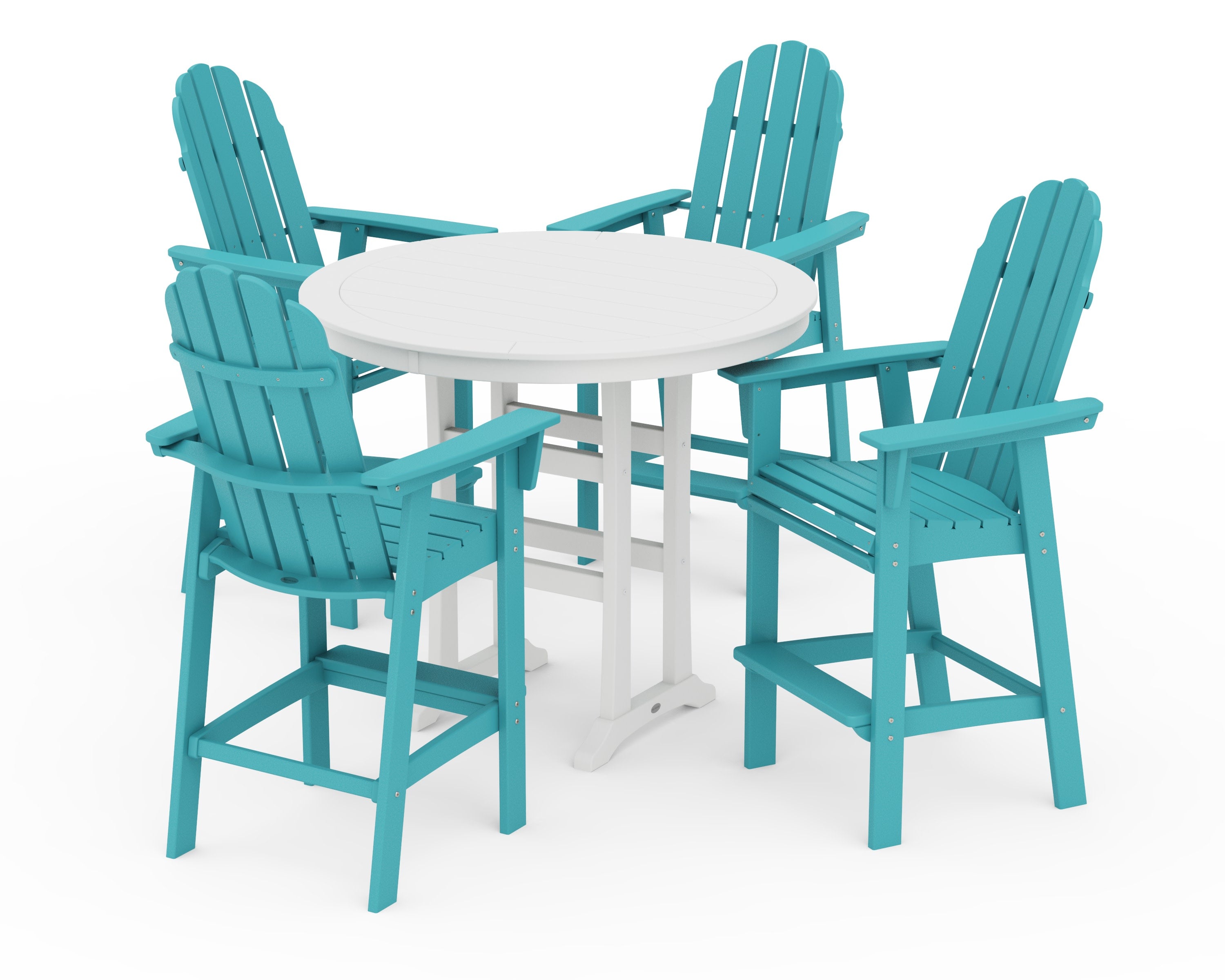 Vineyard Curveback Adirondack 5-Piece Nautical Trestle Bar Set in Aruba / White