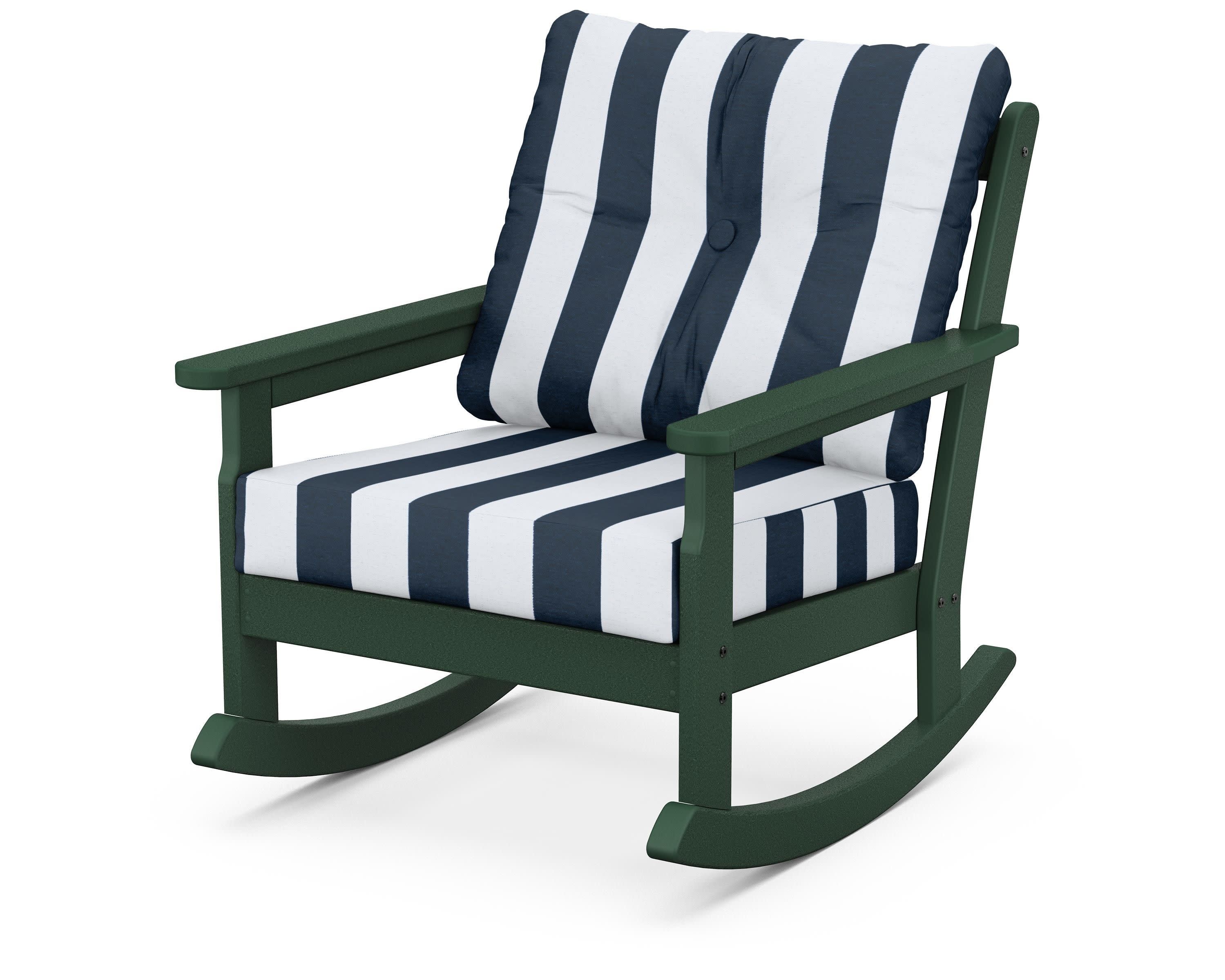 Vineyard Deep Seating Rocking Chair in Green / Cabana Stripe Marine Indigo