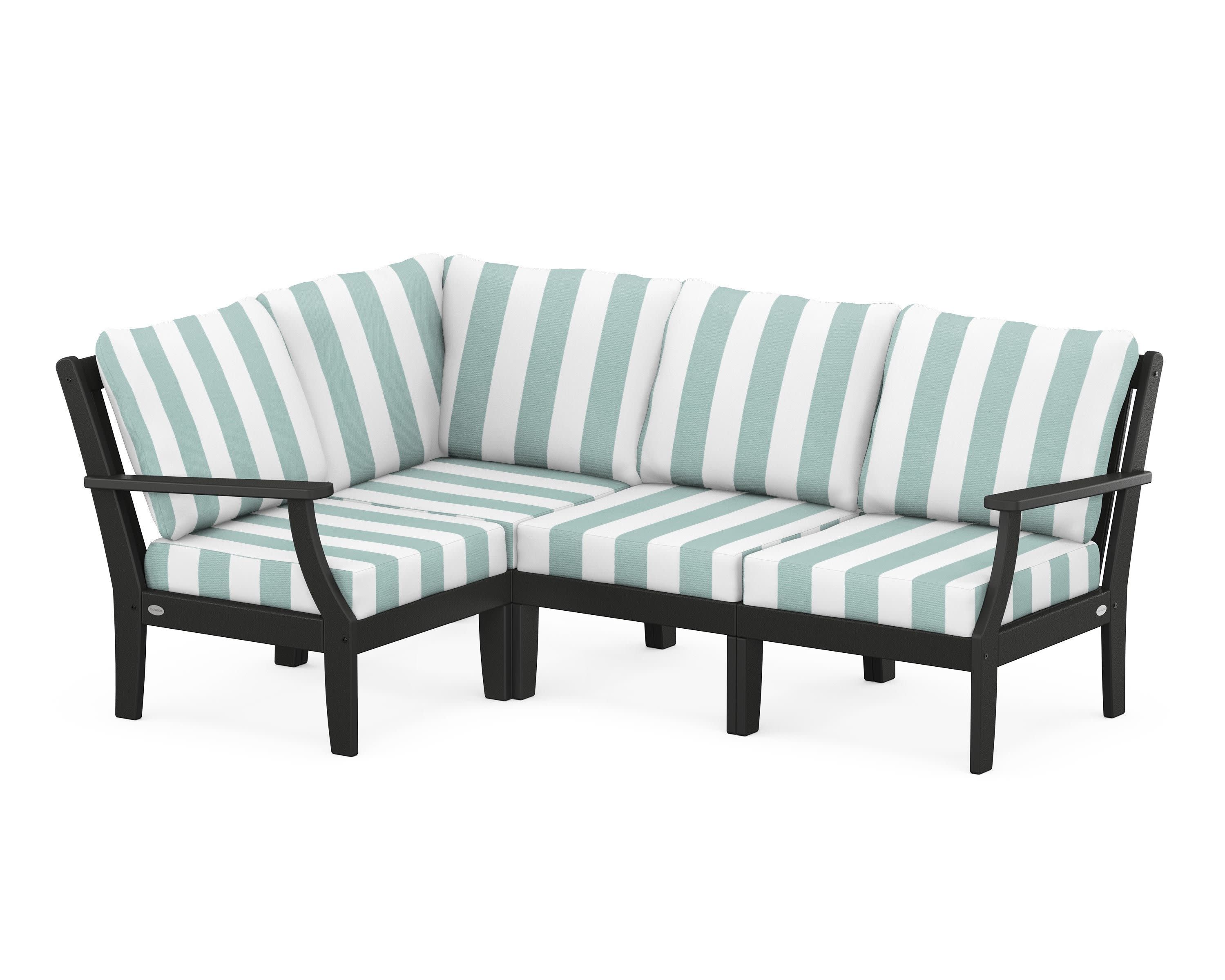 Braxton Modular 4-Piece Deep Seating Set in Black / Cabana Stripe Glacier Spa