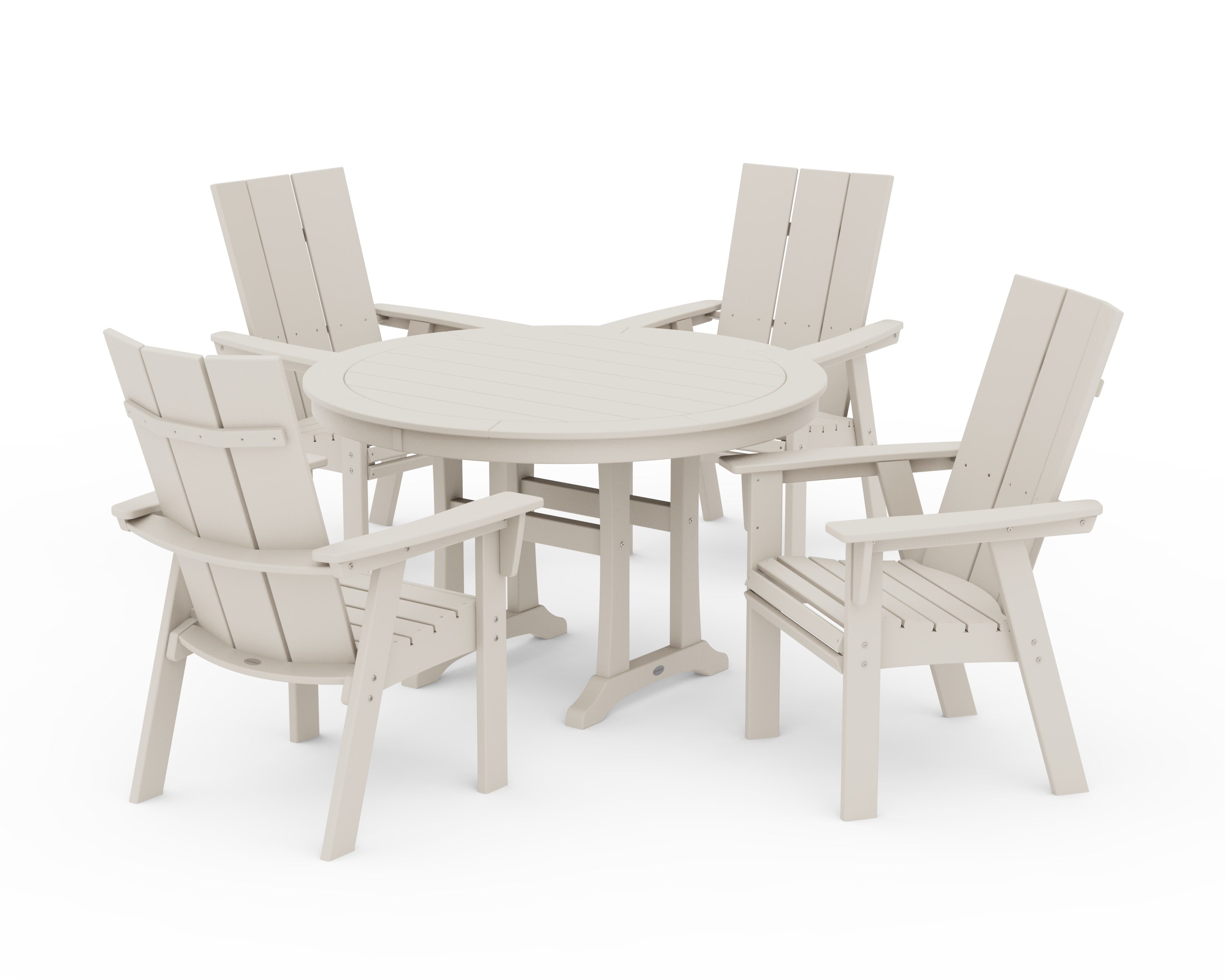 Modern Curveback Adirondack 5-Piece Nautical Trestle Dining Set in Sand
