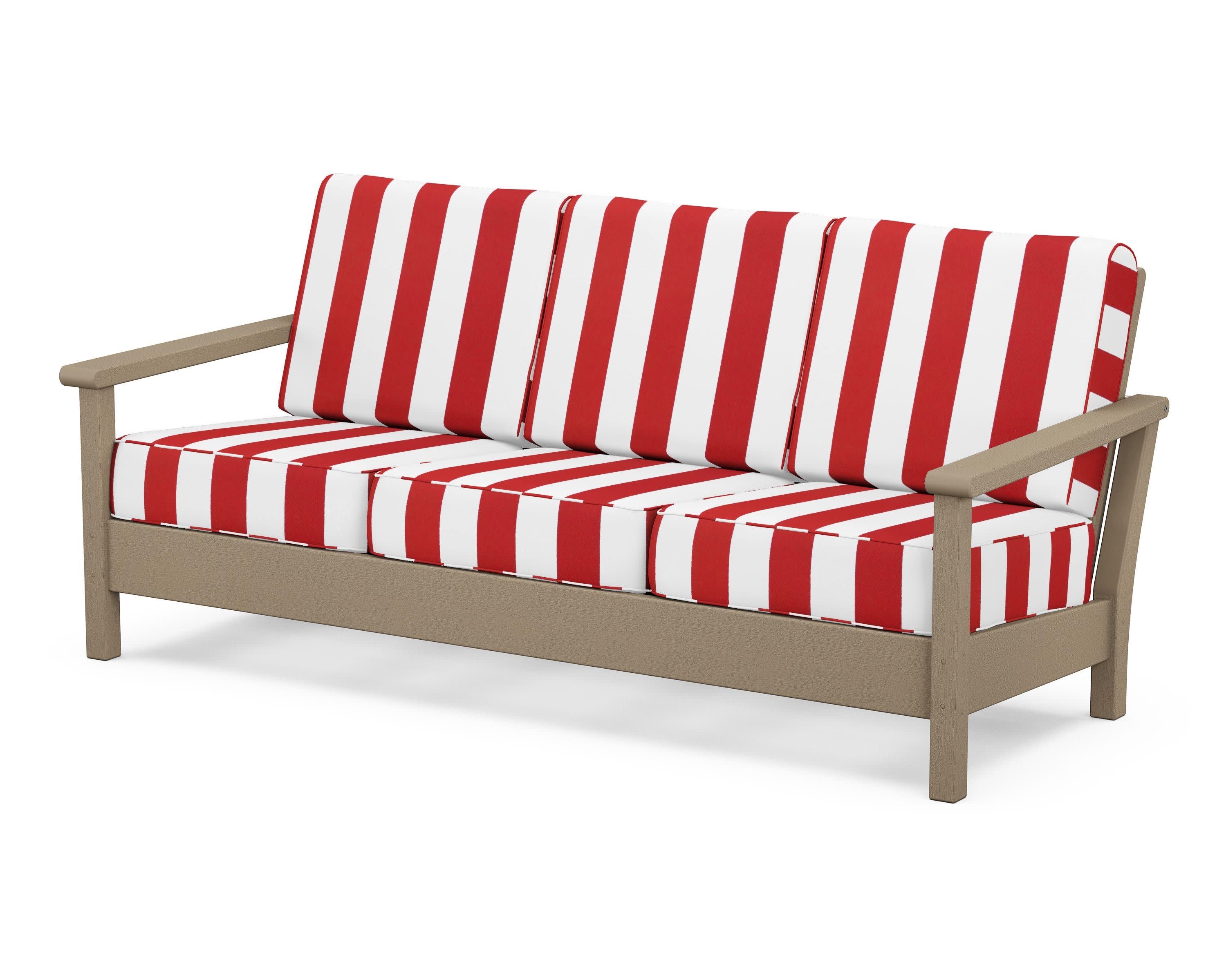 Harbour Deep Seating Sofa in Vintage Sahara / Cabana Stripe Crimson