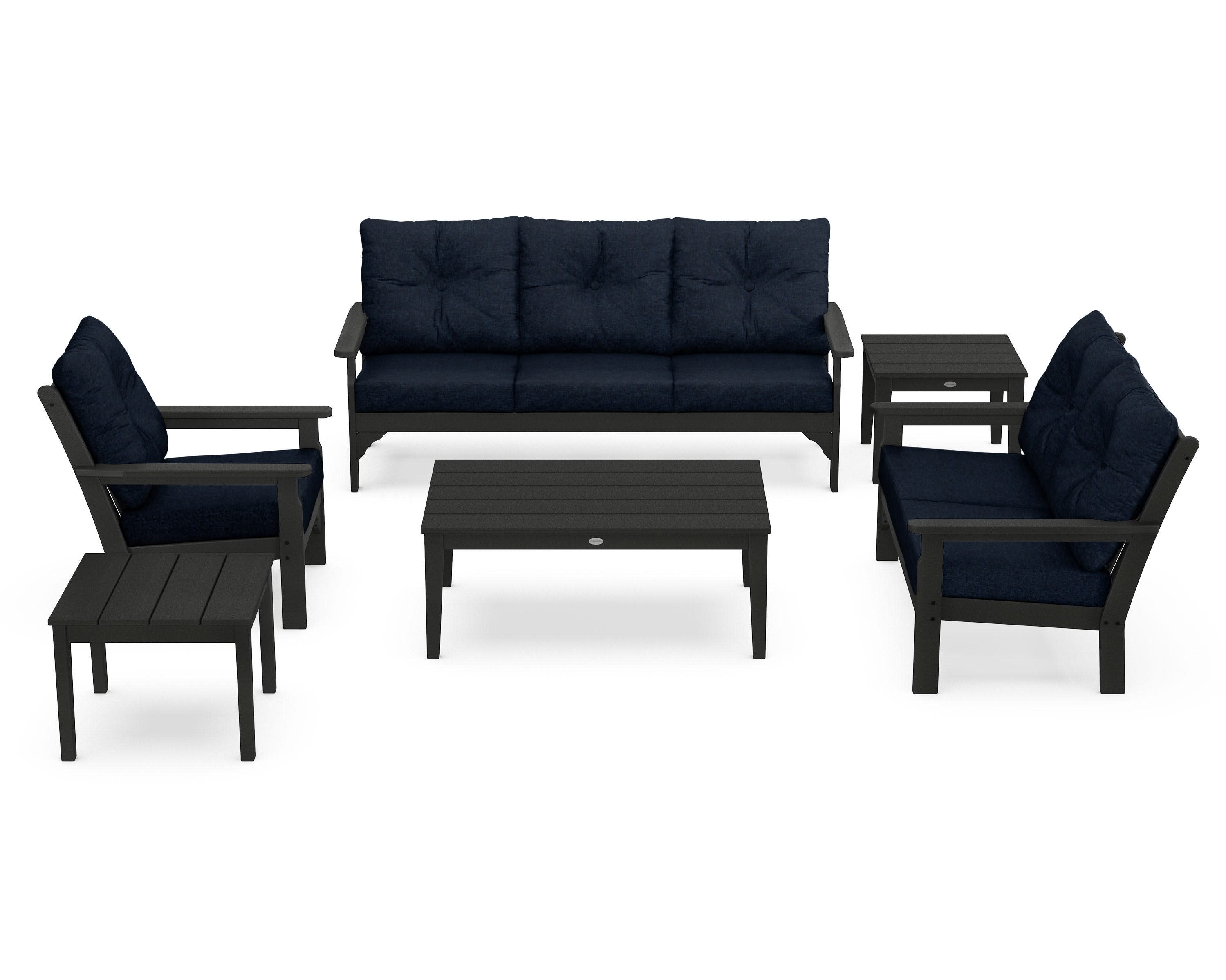 Vineyard 6-Piece Deep Seating Set in Black / Marine Indigo