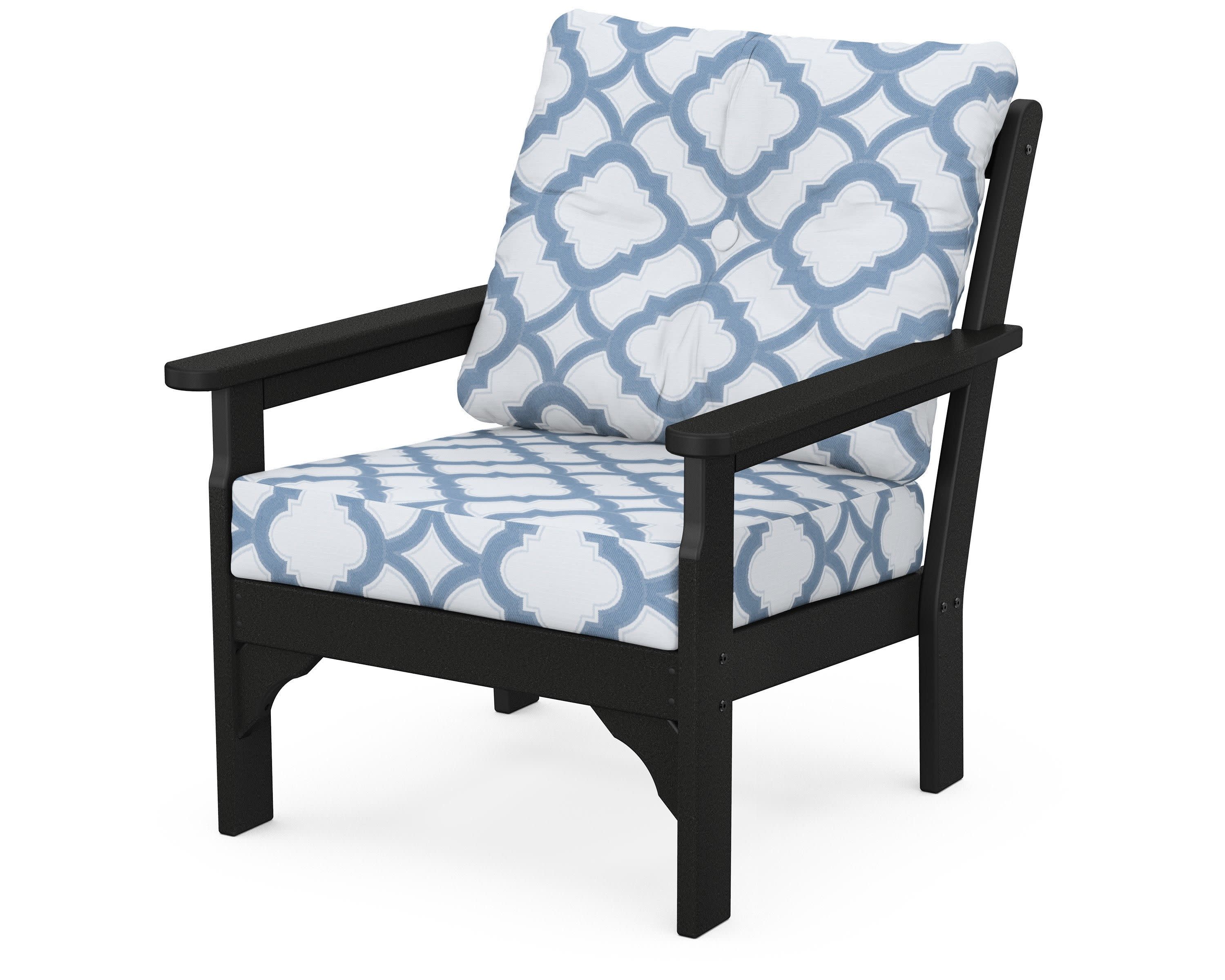 Vineyard Deep Seating Chair in Black / Trellis Sky Blue