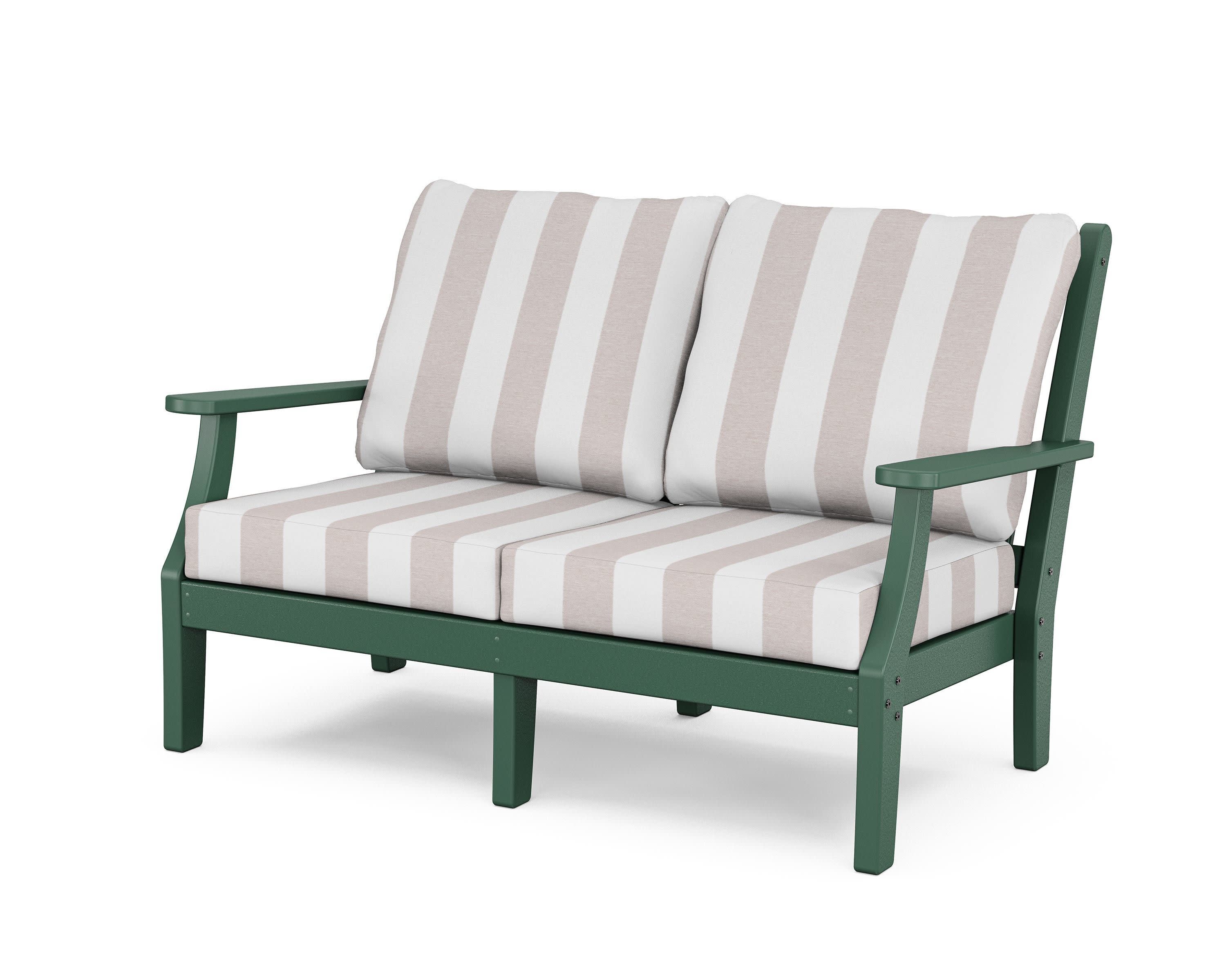 Wovendale Deep Seating Loveseat in Green / Cabana Stripe Dune Burlap