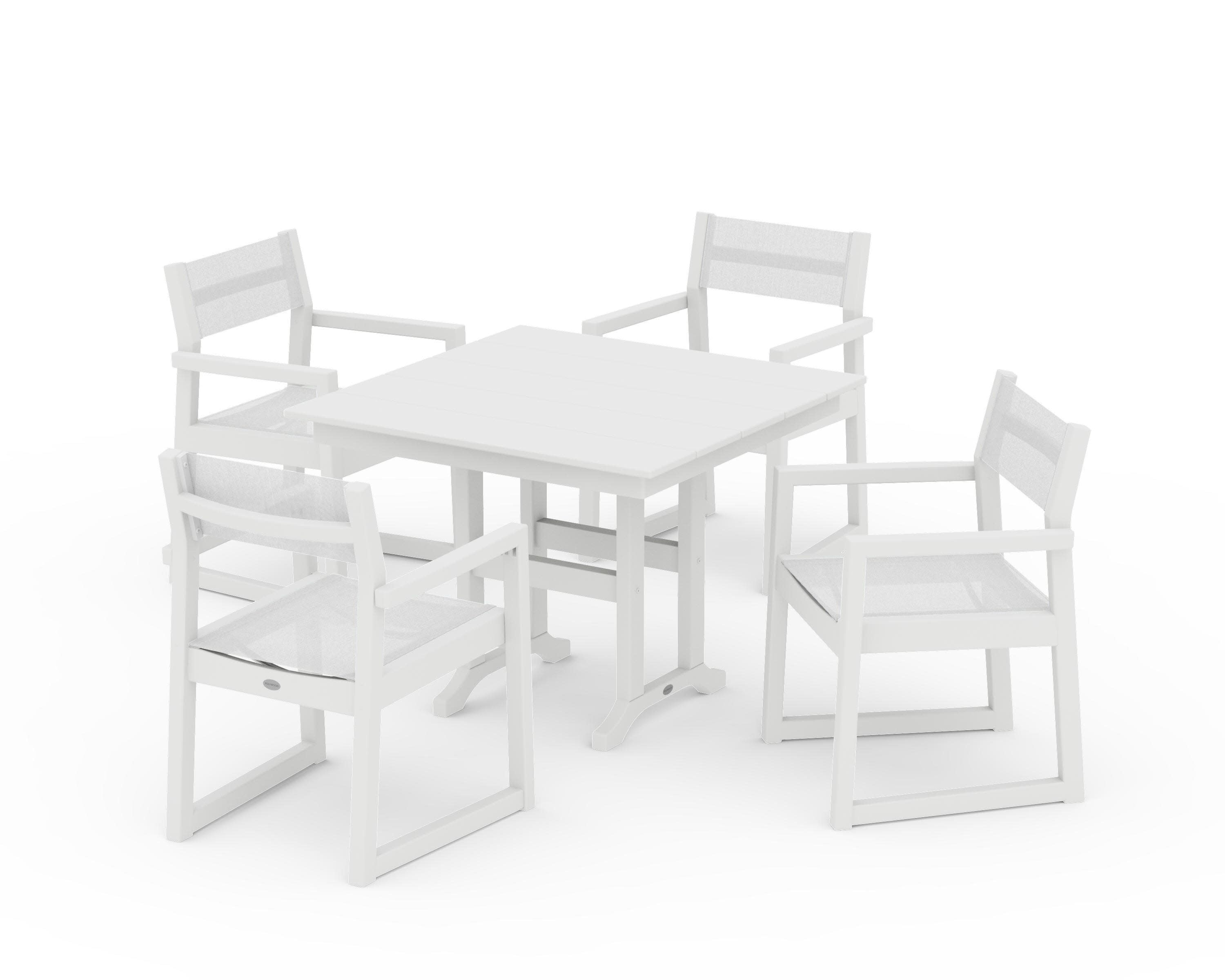 EDGE Sling Arm Chair 5-Piece Farmhouse Dining Set in White / White Sling