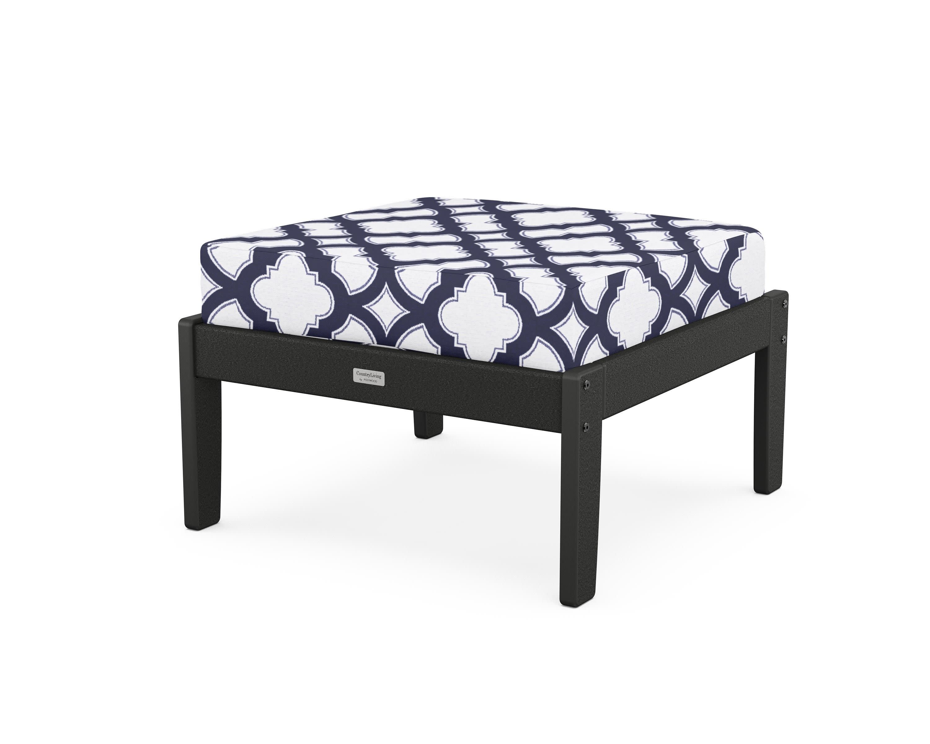 Cottage Deep Seating Ottoman in Black / Trellis Navy