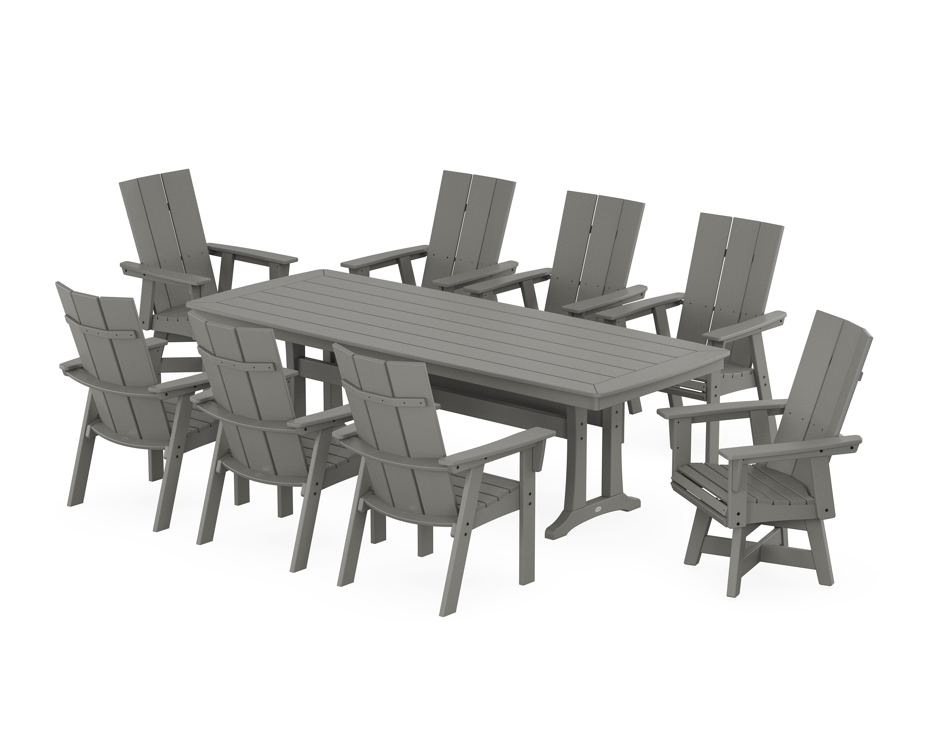 Modern Curveback Adirondack Swivel 9-Piece Dining Set with Trestle Legs in Slate Grey