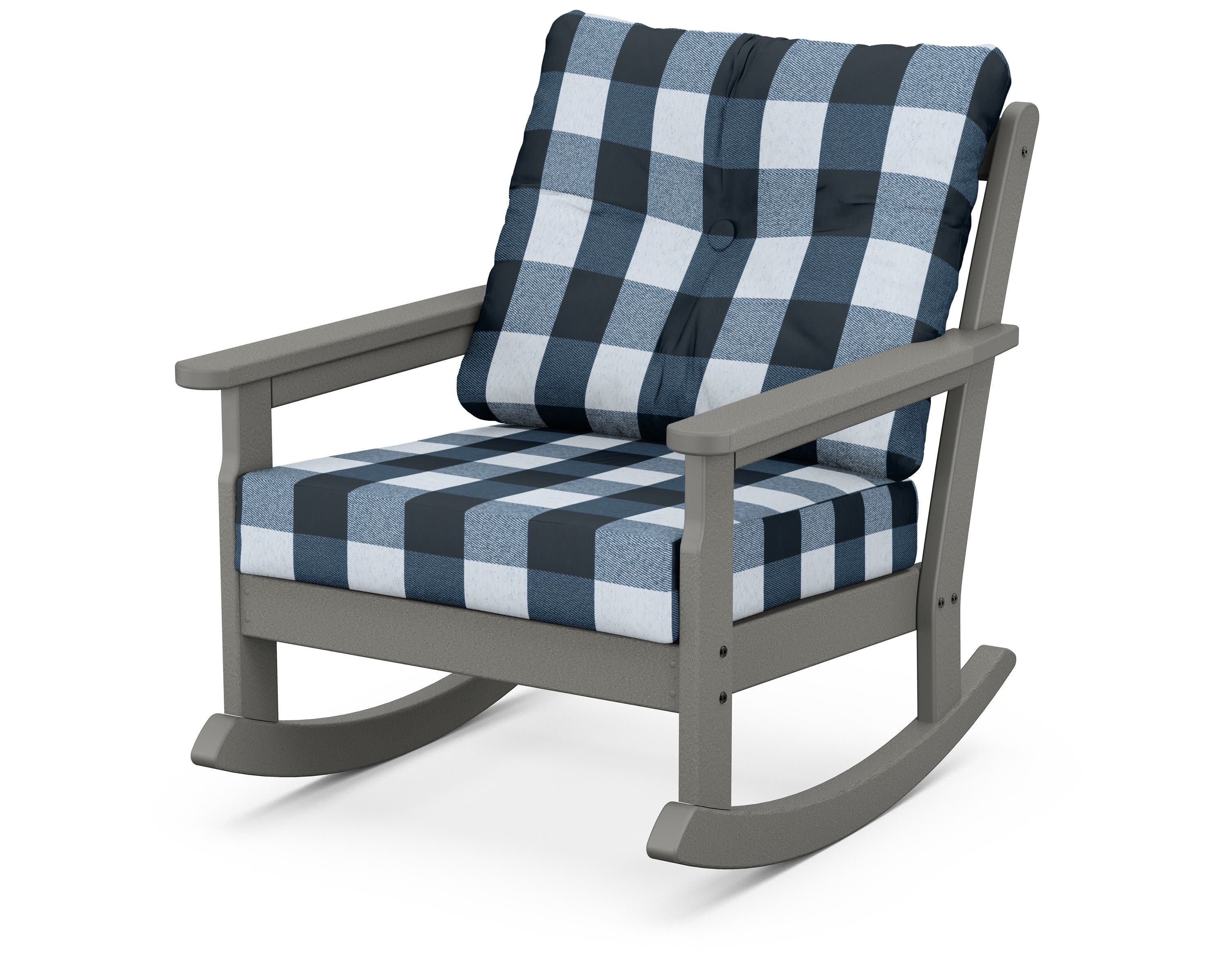 Vineyard Deep Seating Rocking Chair in Slate Grey / Buffalo Plaid Marine Indigo