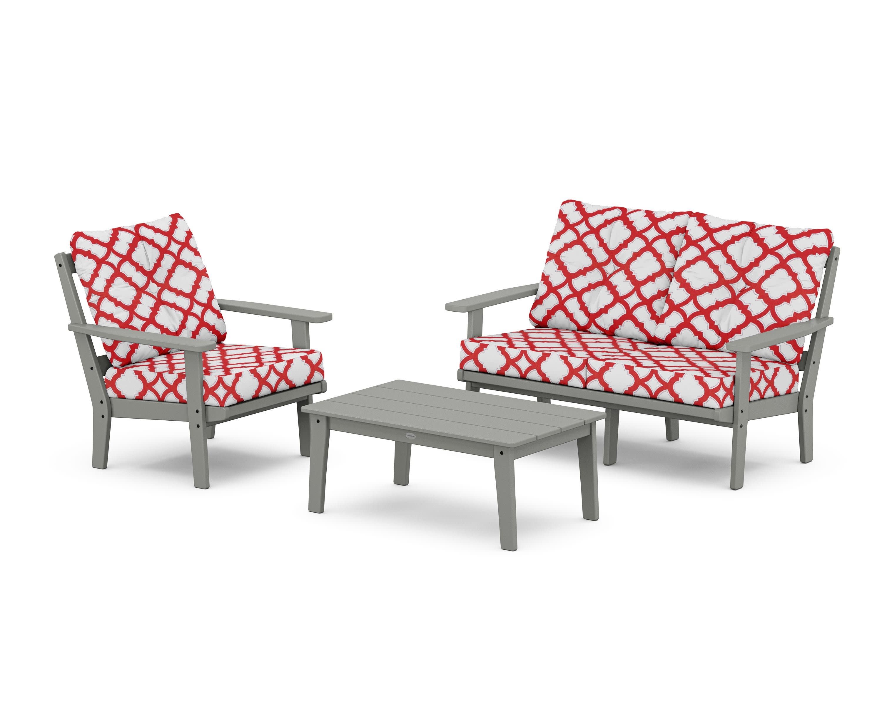 Oxford 3-Piece Deep Seating Set with Loveseat in Slate Grey / Trellis Crimson