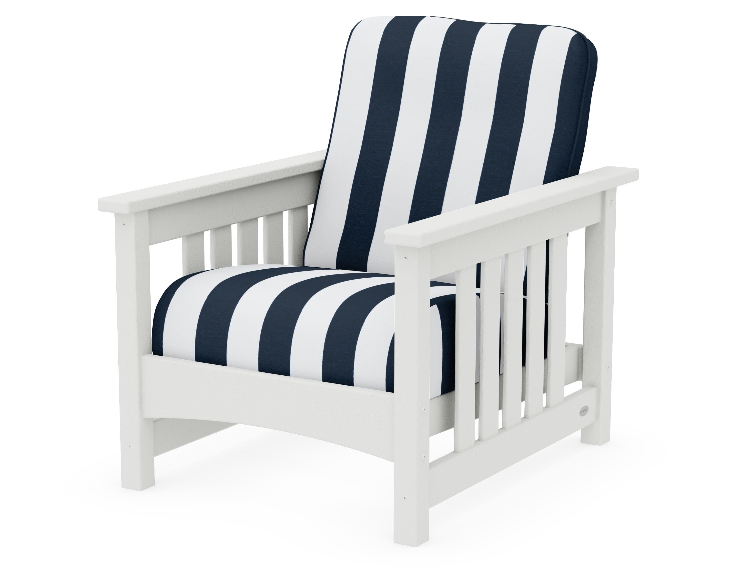 Club Mission Chair in Vintage White / Cabana Stripe Marine Indigo