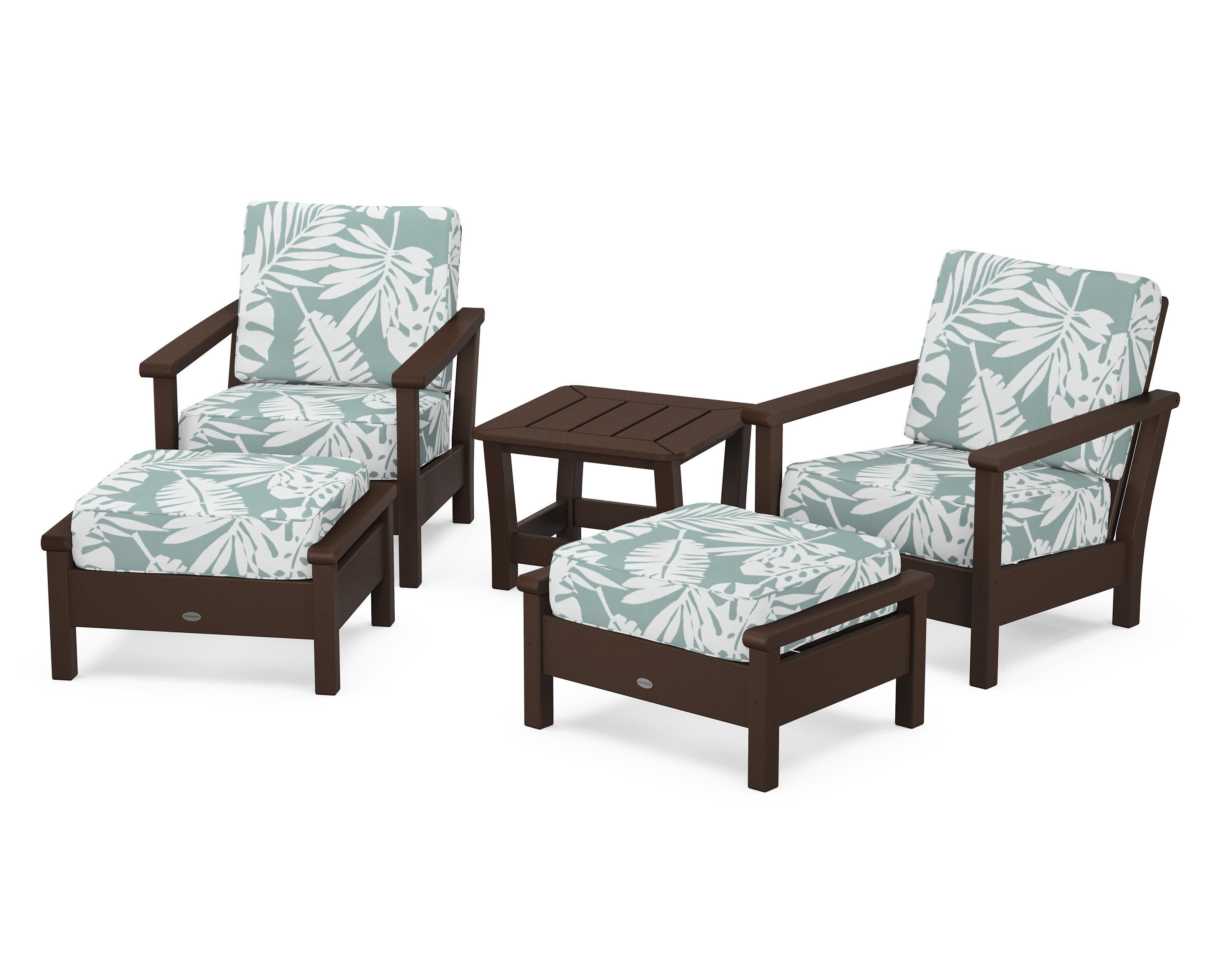 Harbour 5-Piece Deep Seating Chair Set in Mahogany / Leaf Glacier Spa