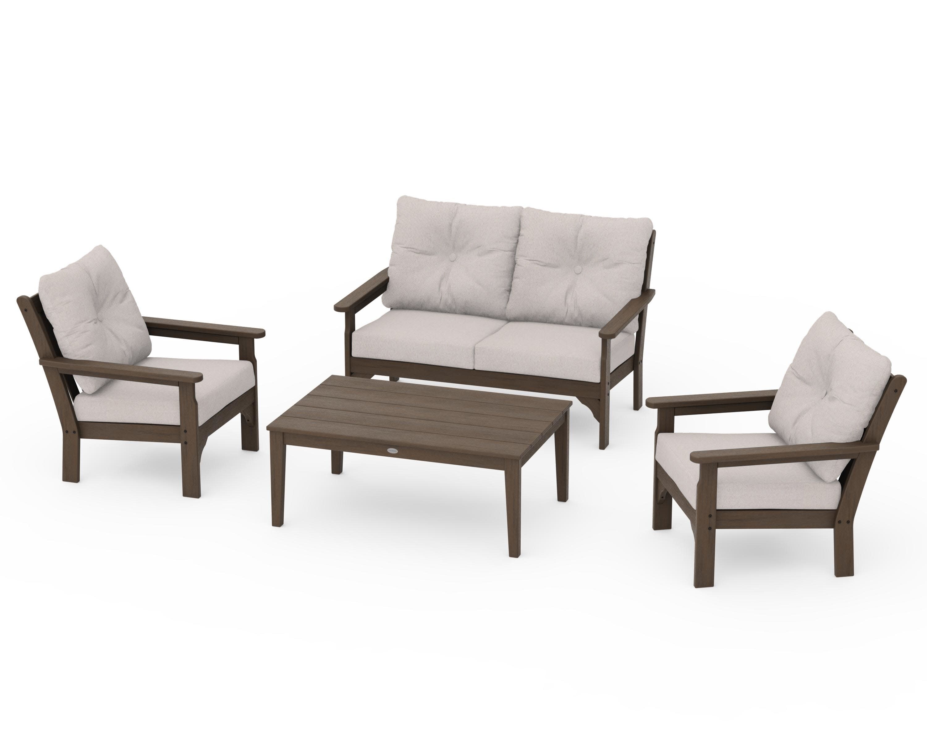 Vineyard 4-Piece Deep Seating Set in Kona / Dune Burlap