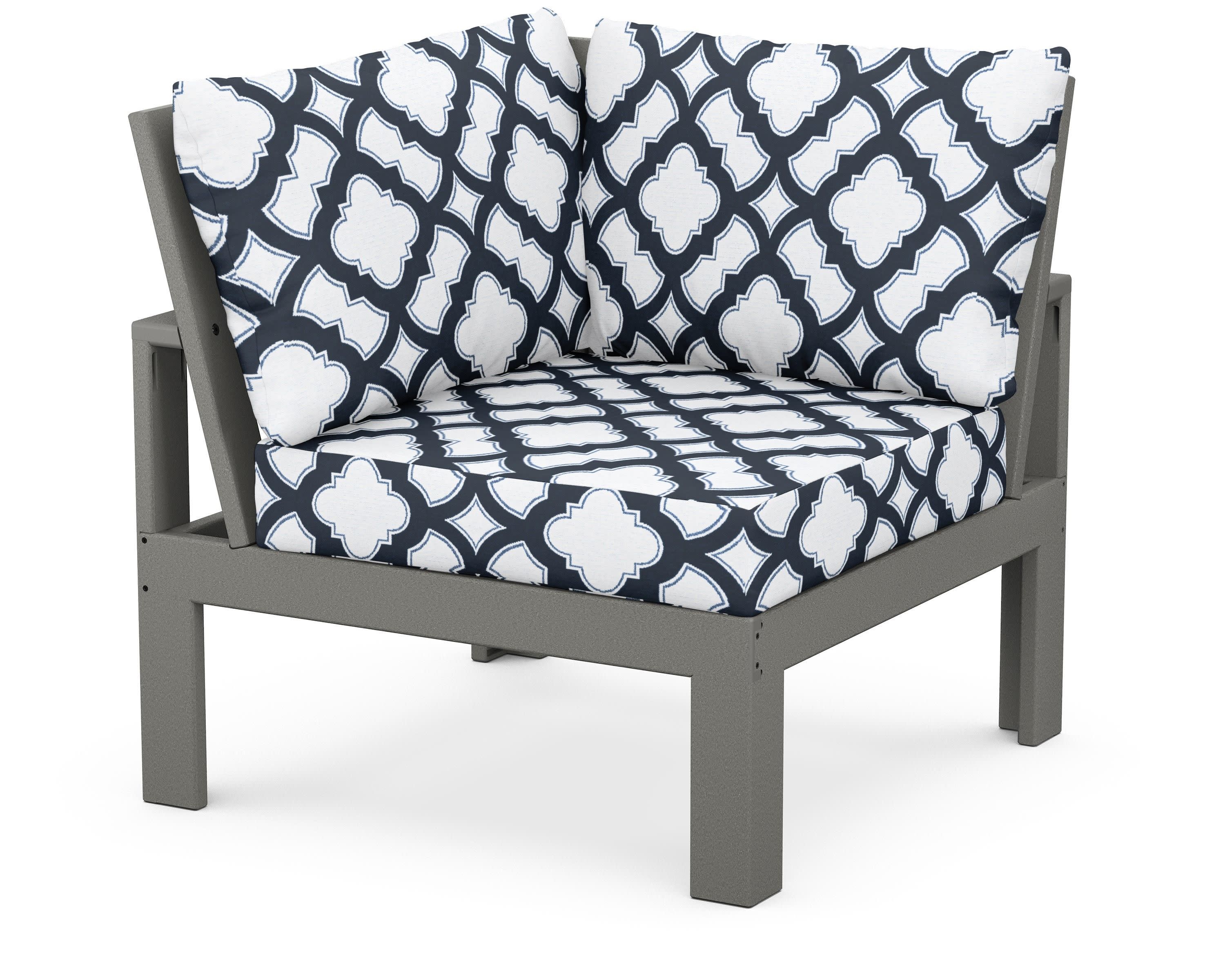 Modular Corner Chair in Slate Grey / Trellis Marine Indigo