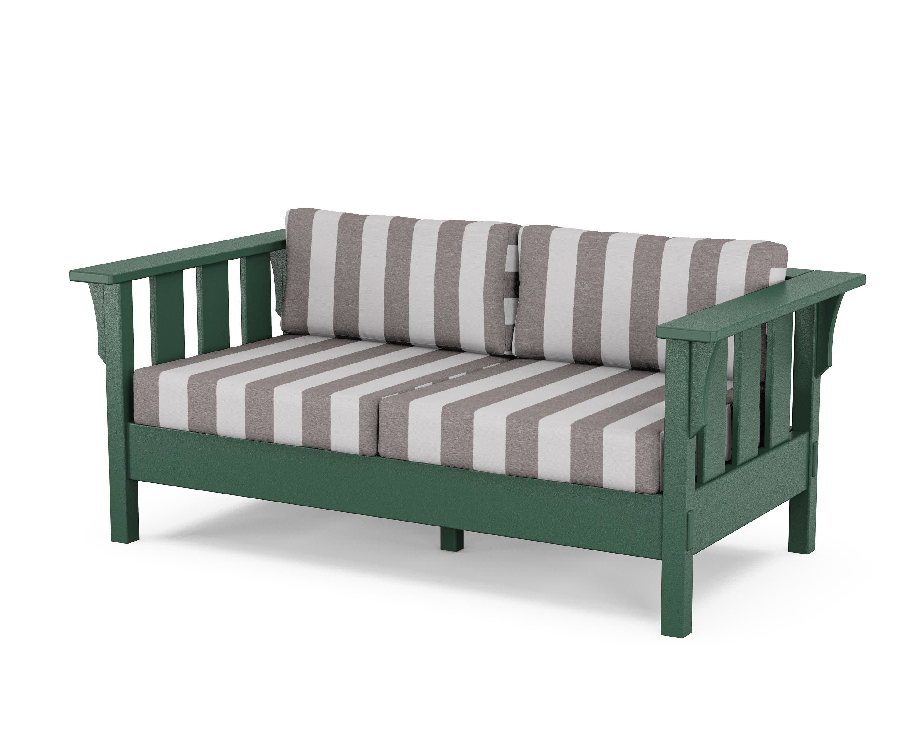 Acadia Deep Seating Loveseat in Green / Cabana Stripe Grey Mist