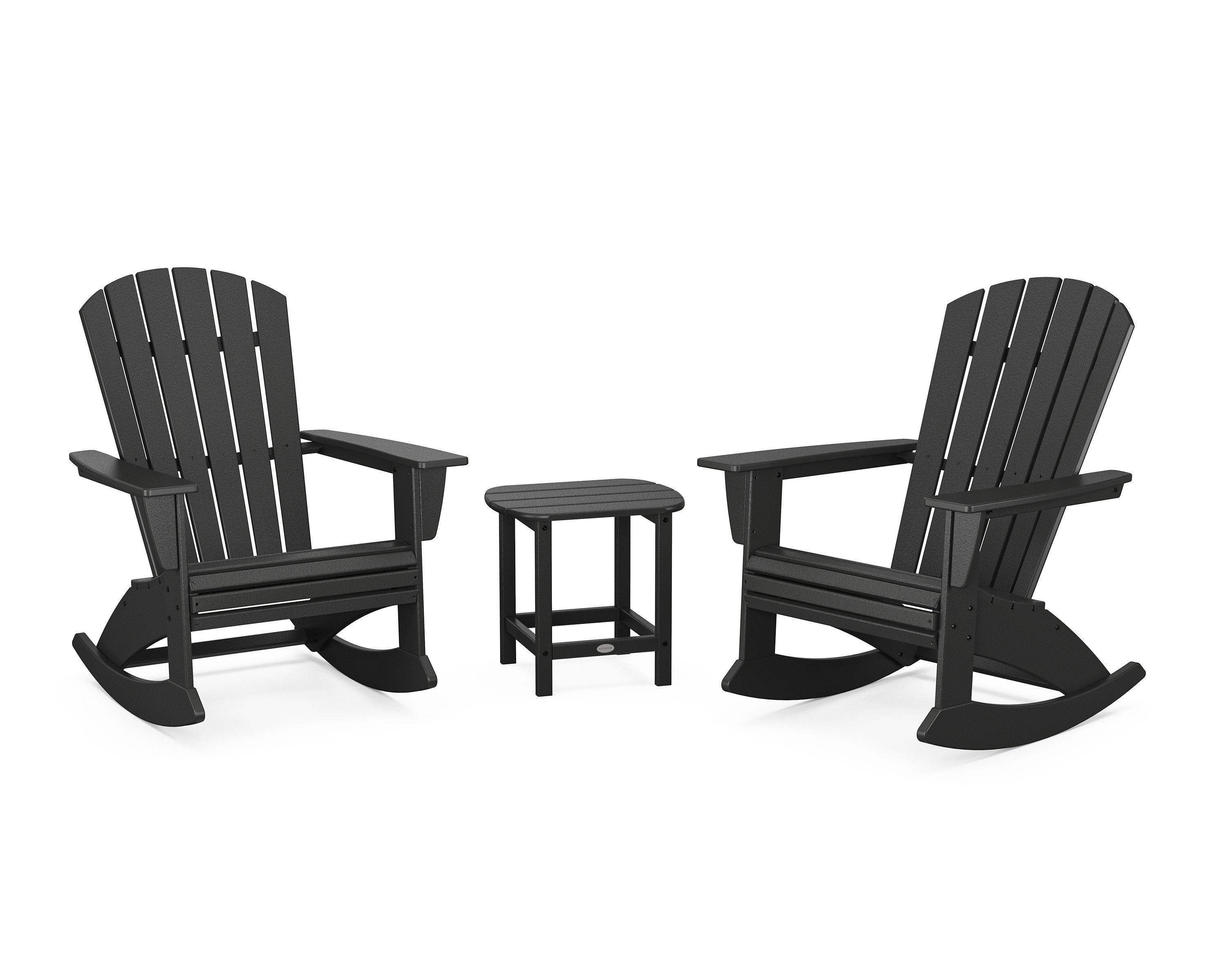 Nautical Curveback 3-Piece Adirondack Rocking Chair Set in Black