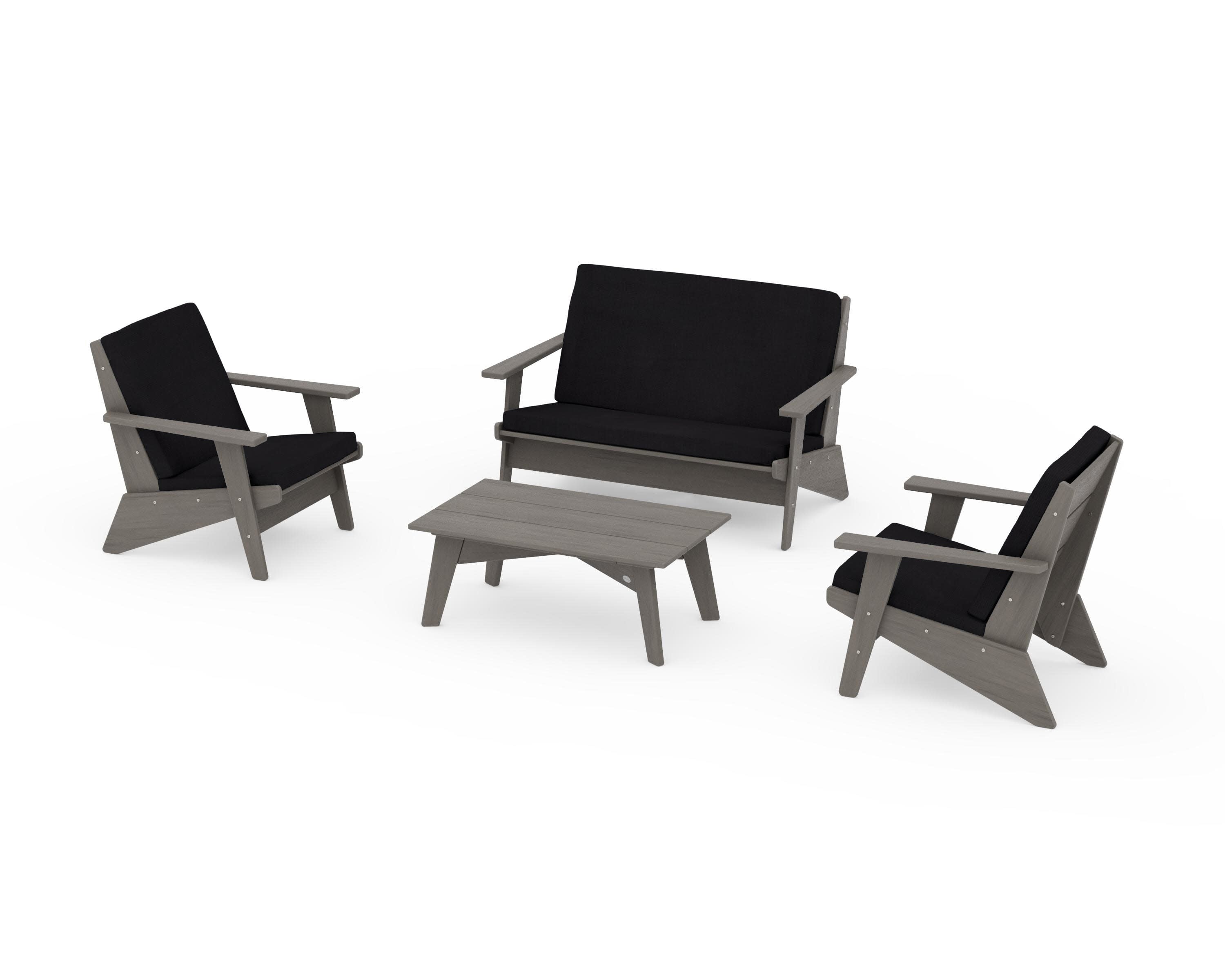 Riviera Modern Lounge 4-Piece Set in Driftwood / Midnight Linen