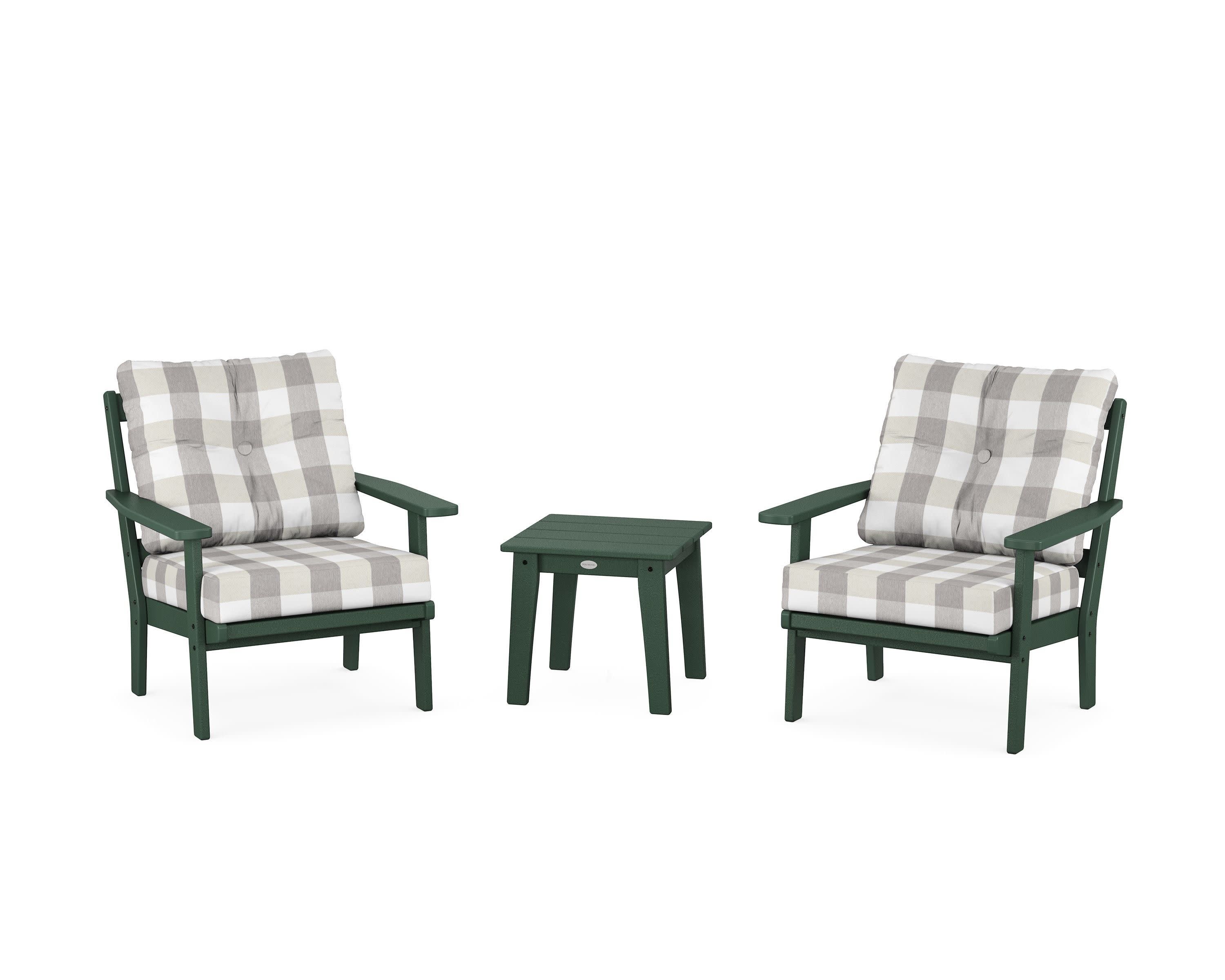 Oxford 3-Piece Deep Seating Set in Green / Buffalo Plaid Grey Mist