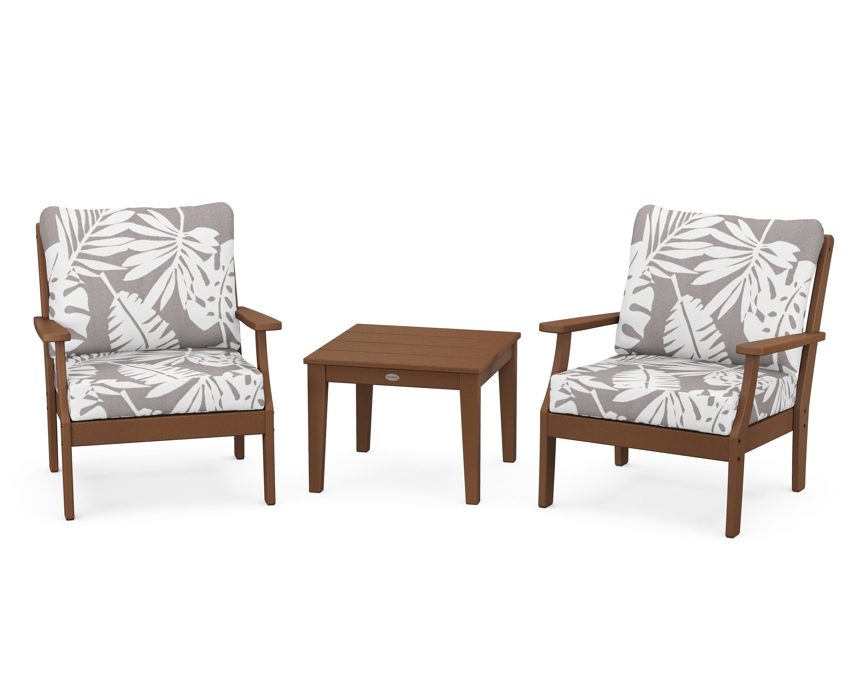 Braxton 3-Piece Deep Seating Set in Teak / Leaf Grey Mist