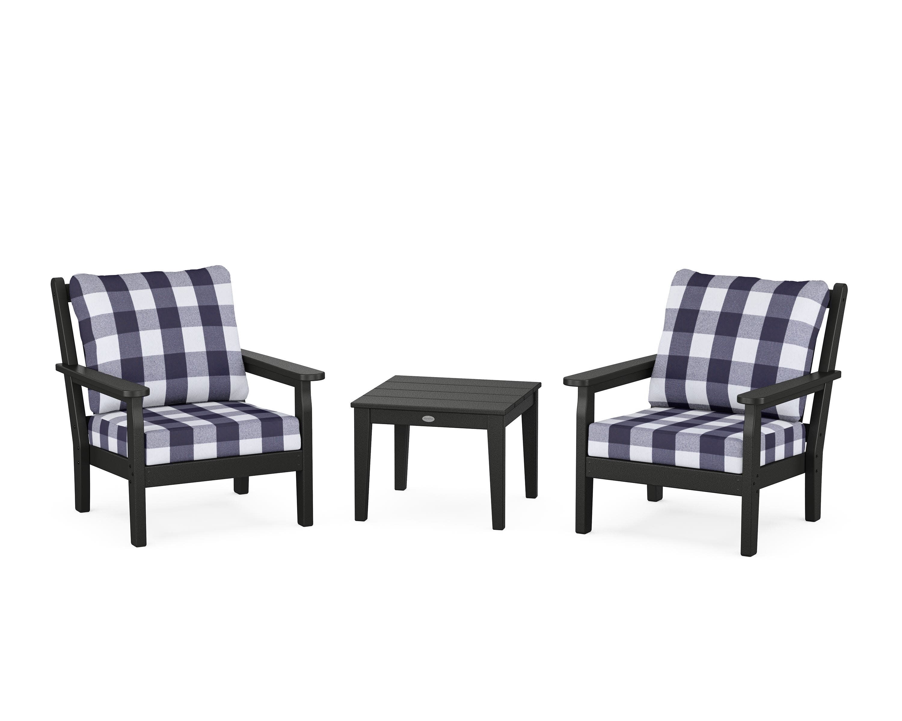 Chippendale 3-Piece Deep Seating Set in Black / Buffalo Plaid Navy