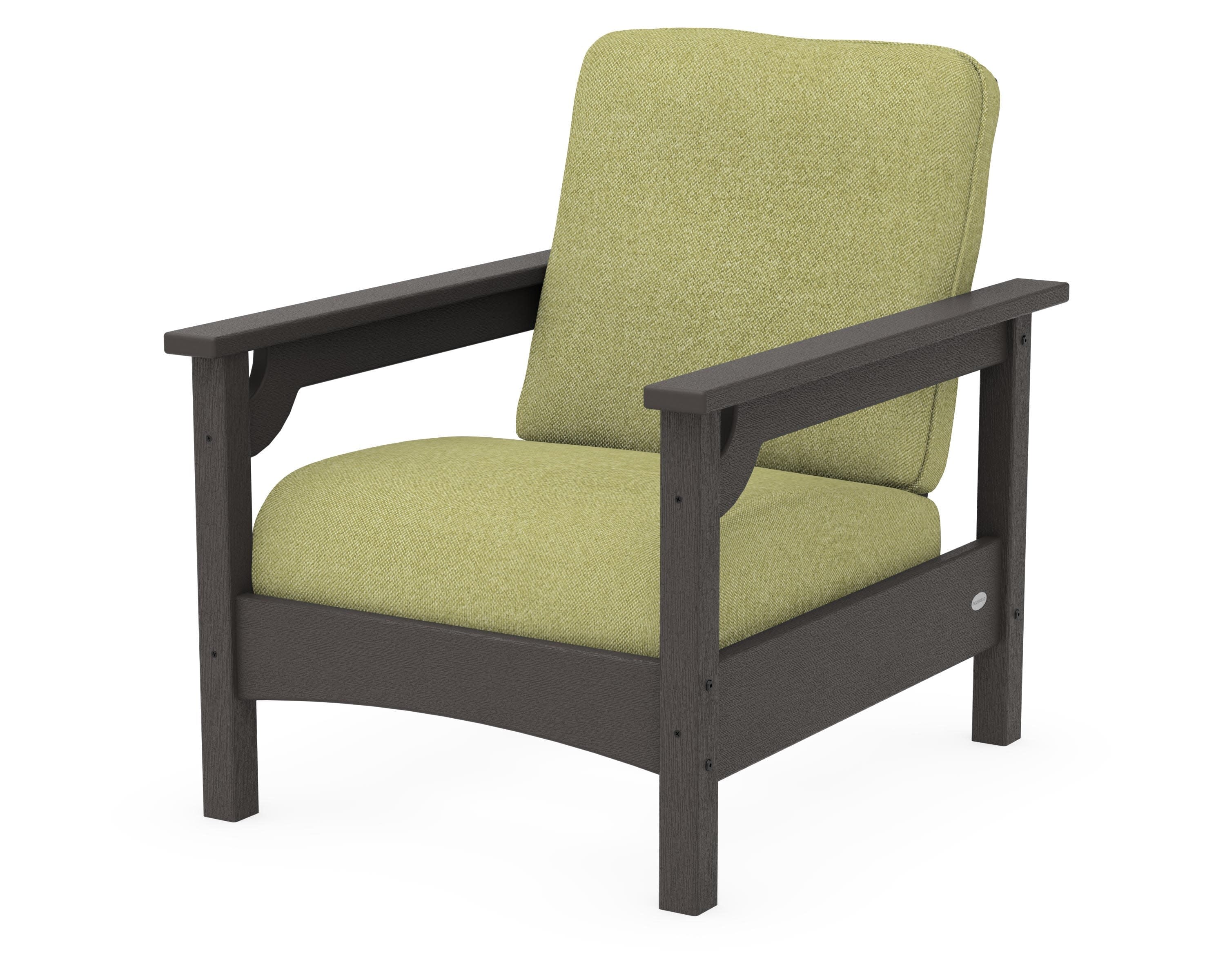 Club Chair in Vintage Coffee / Chartreuse Boucle