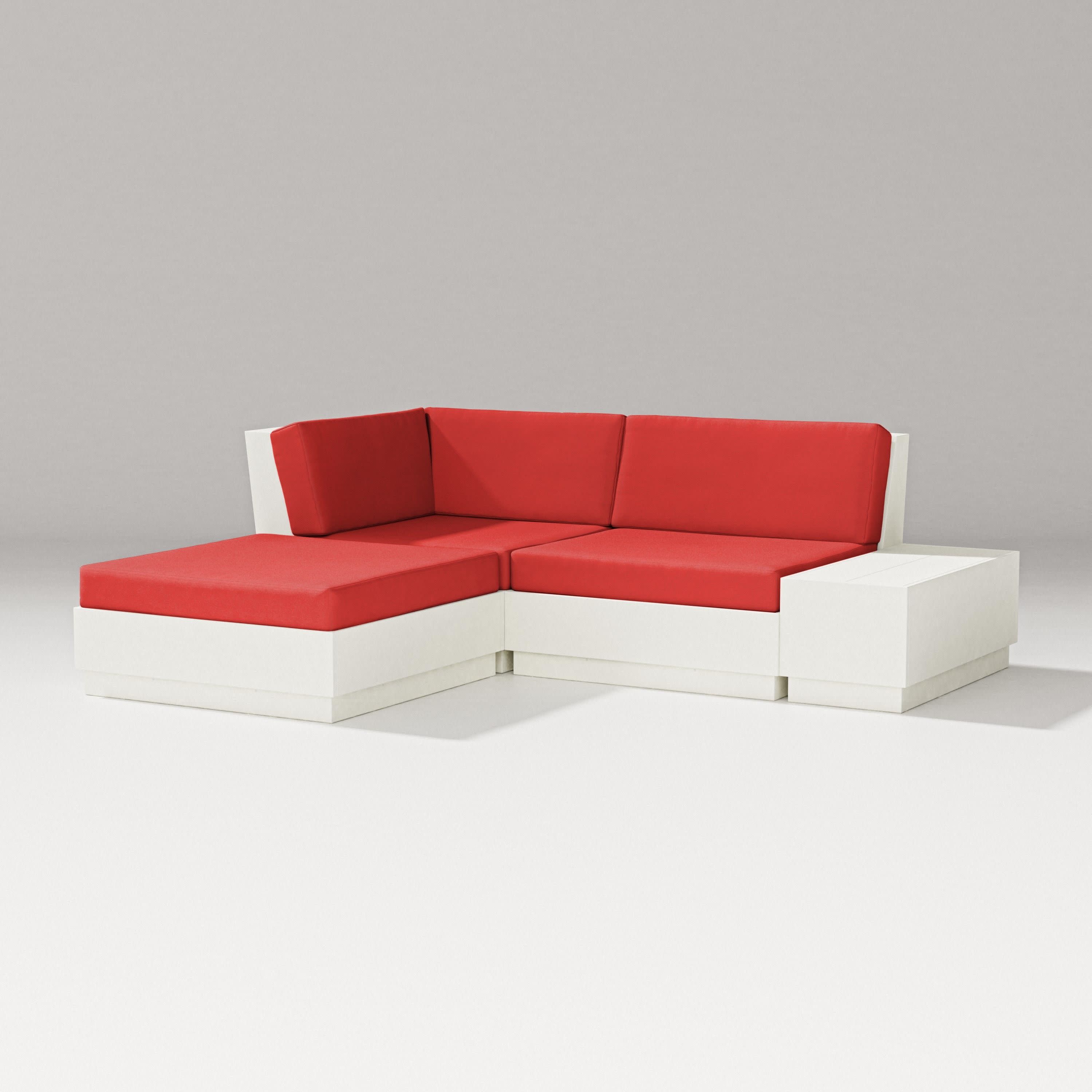 Elevate Loveseat Sectional with Chaise in Vintage White / Crimson Linen