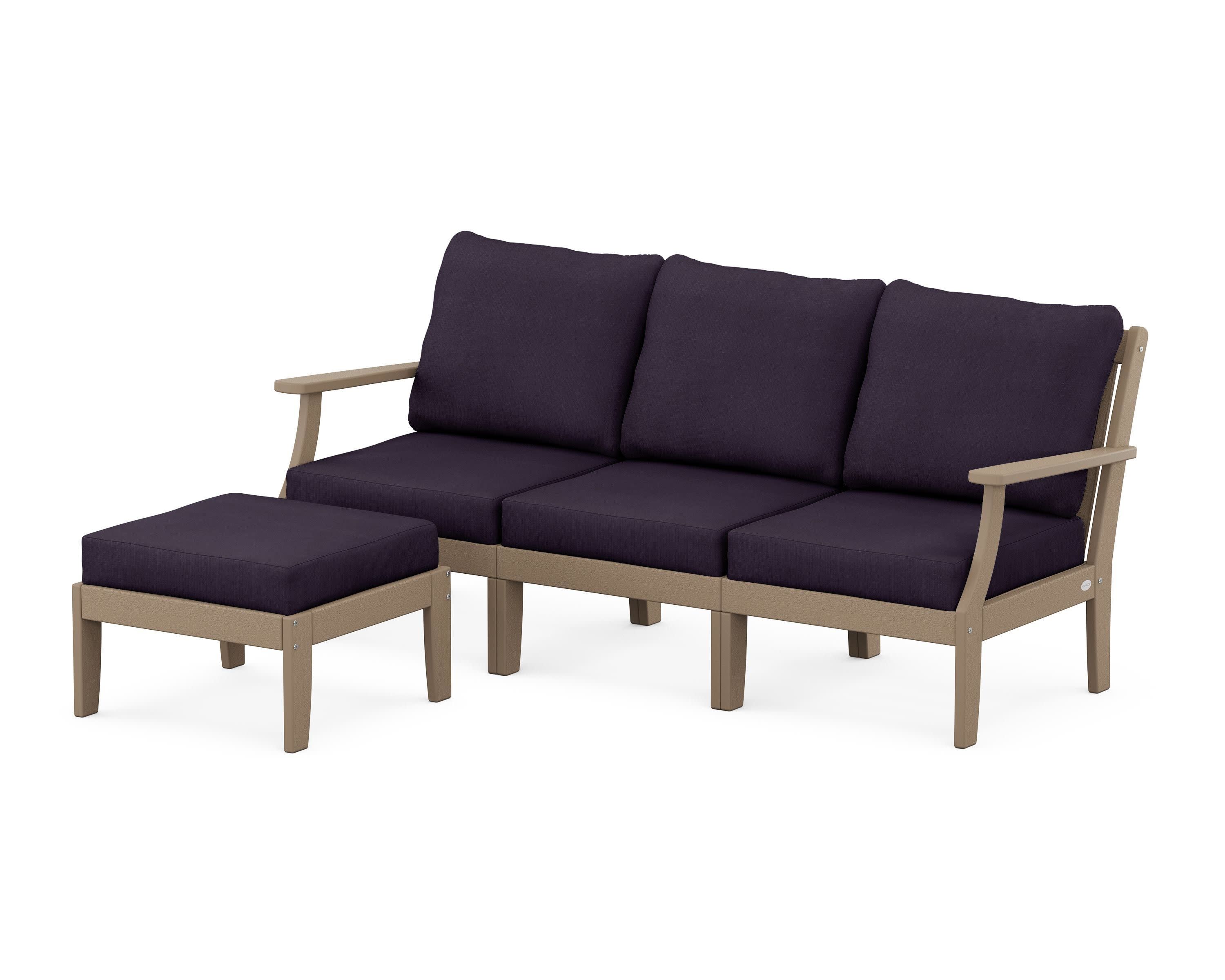 Braxton Modular 4-Piece Deep Seating Set with Ottoman in Vintage Sahara / Navy Linen