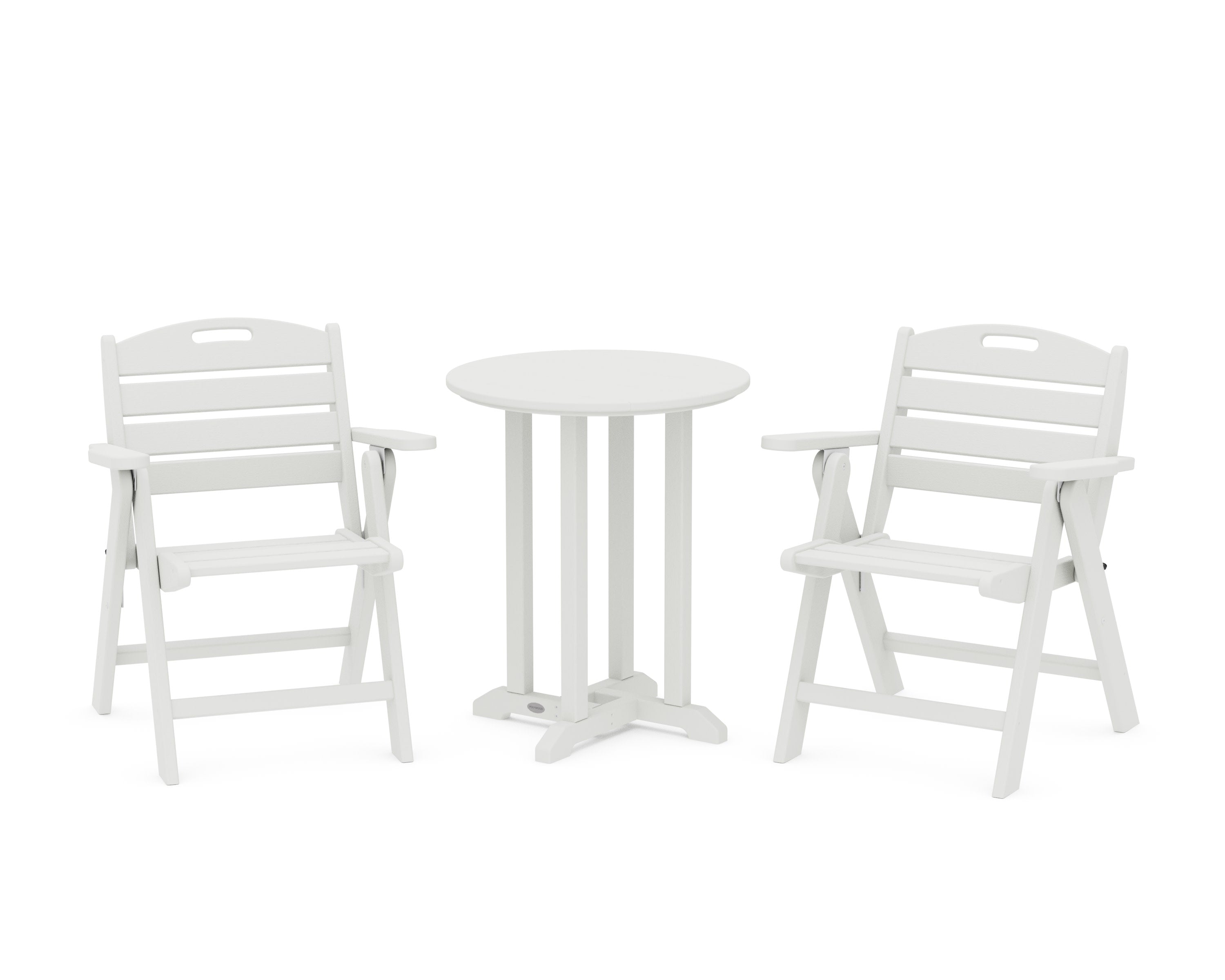 Nautical Folding Lowback Chair 3-Piece Round Bistro Dining Set in Vintage White