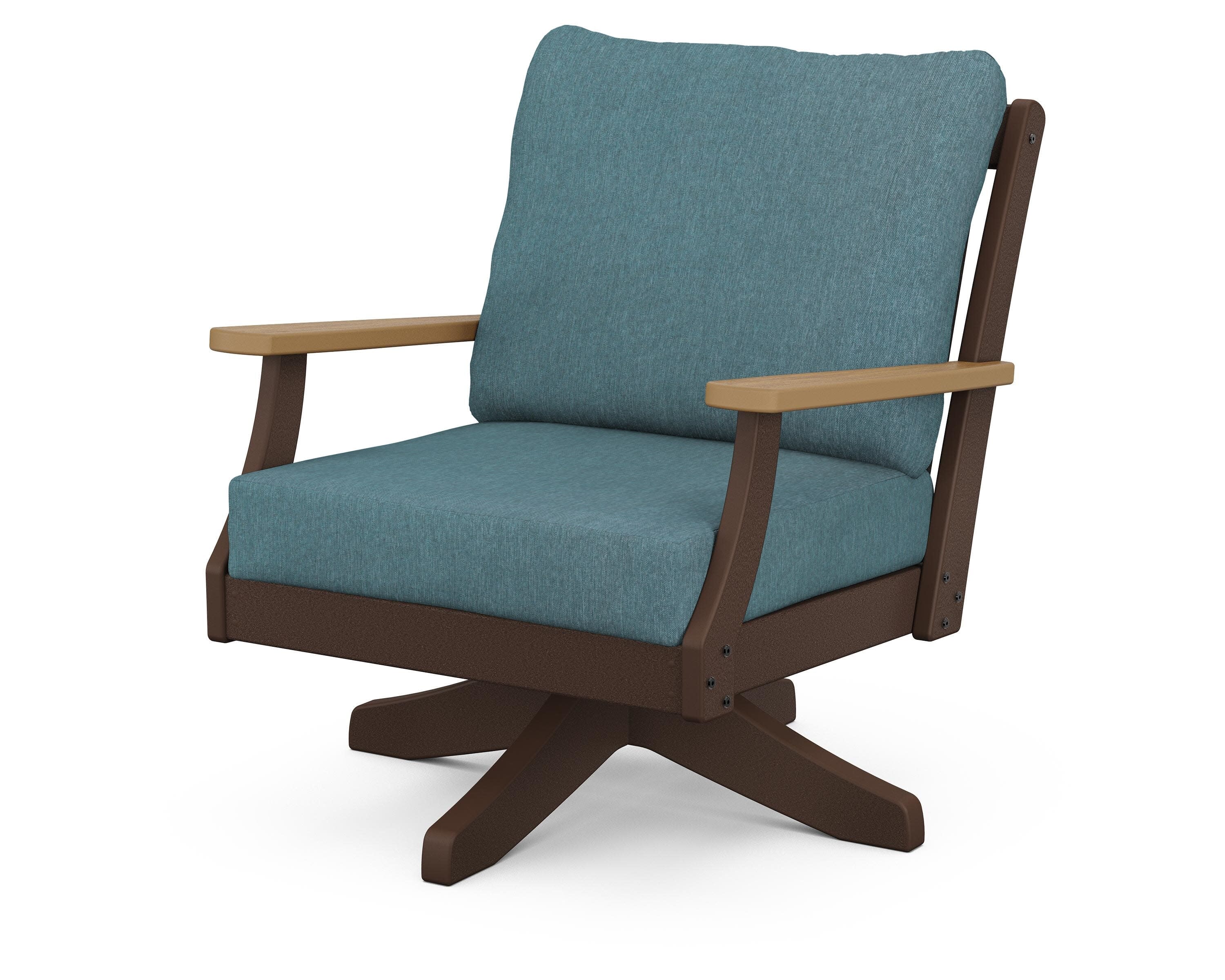 Braxton Deep Seating Swivel Chair in Mahogany / Natural / Ocean Teal