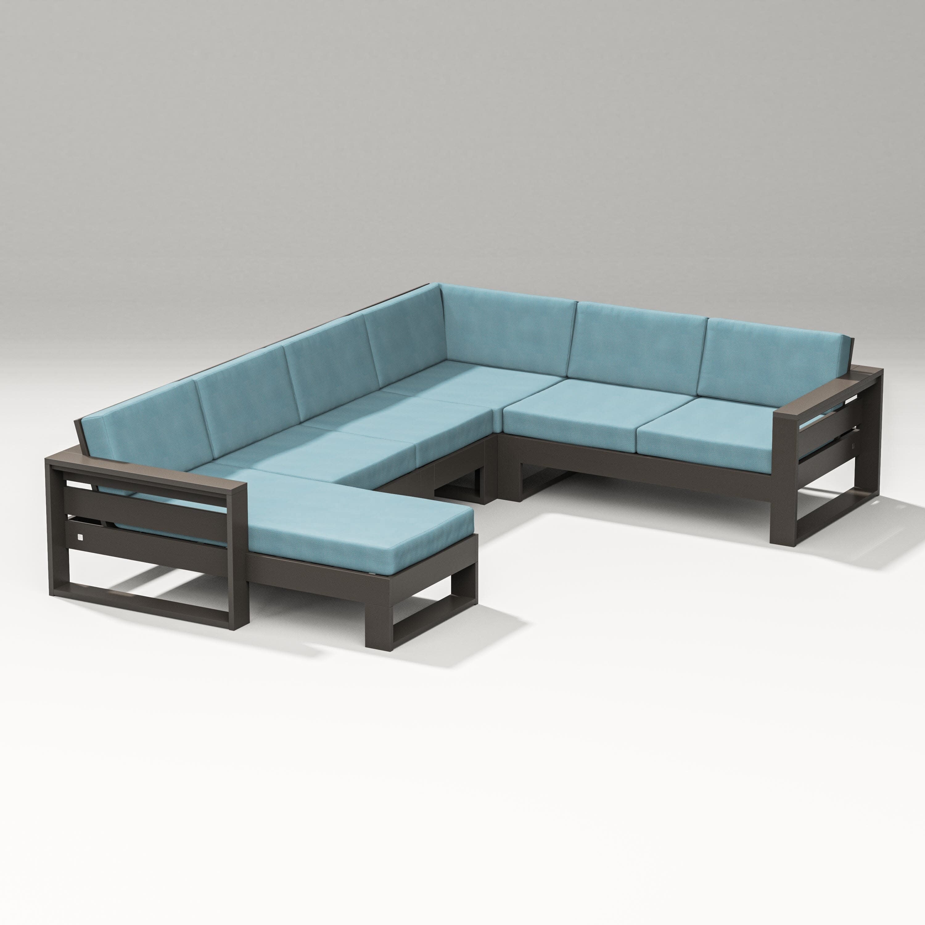 Latitude Corner Sectional with Left Chaise in Vintage Coffee / Lattice Sky Blue