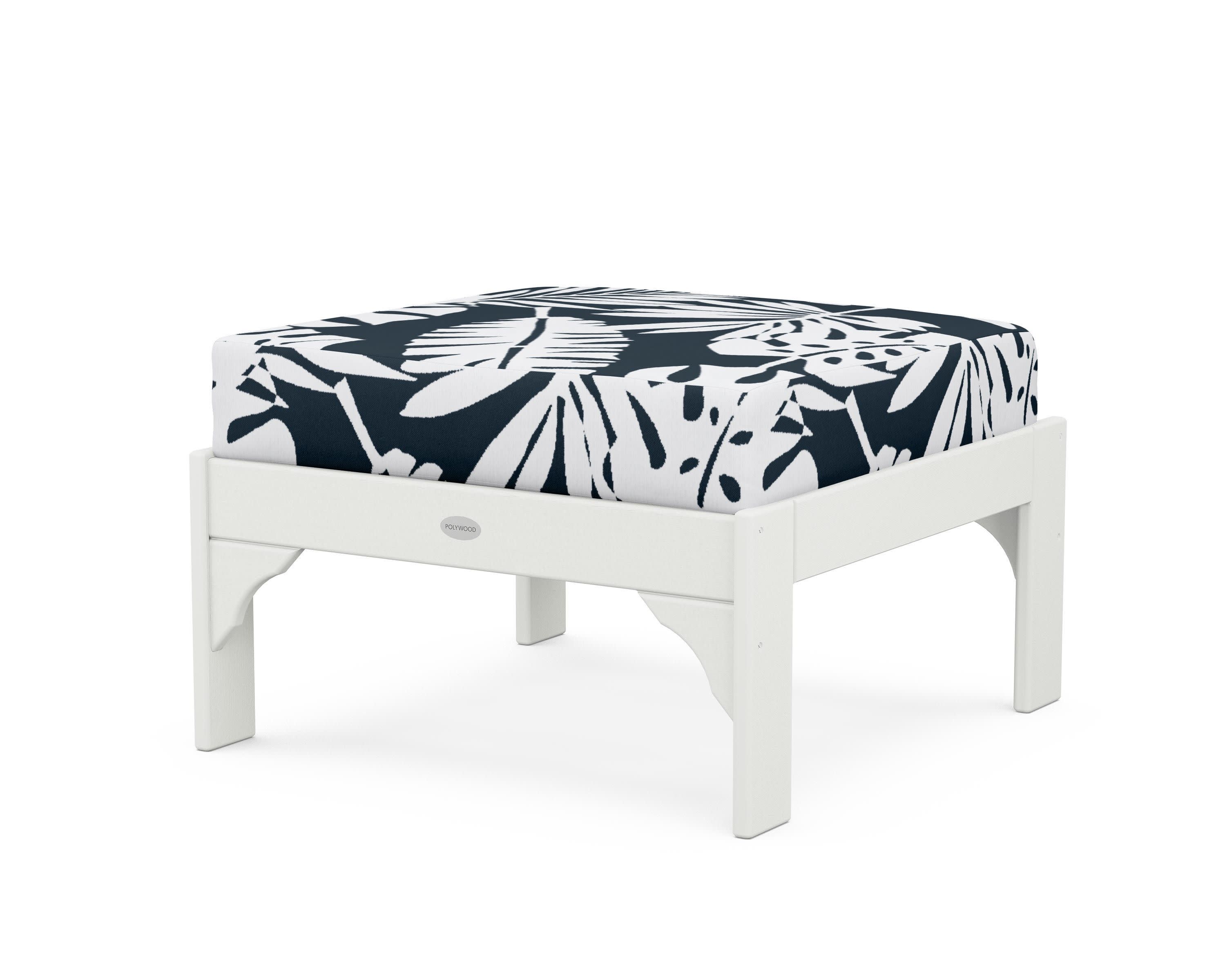 Vineyard Deep Seating Ottoman in Vintage White / Leaf Marine Indigo