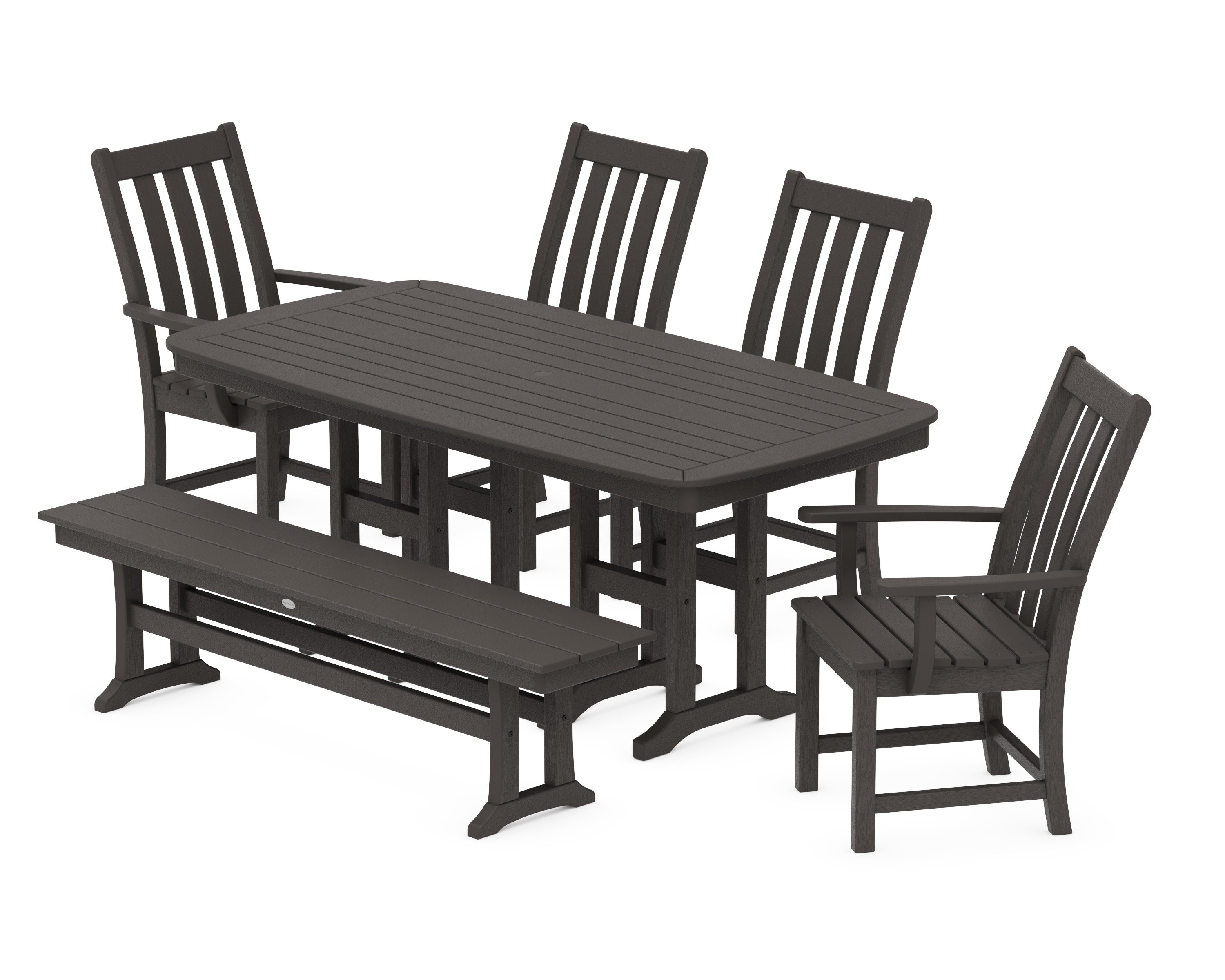 Vineyard 6-Piece Dining Set with Bench in Vintage Coffee