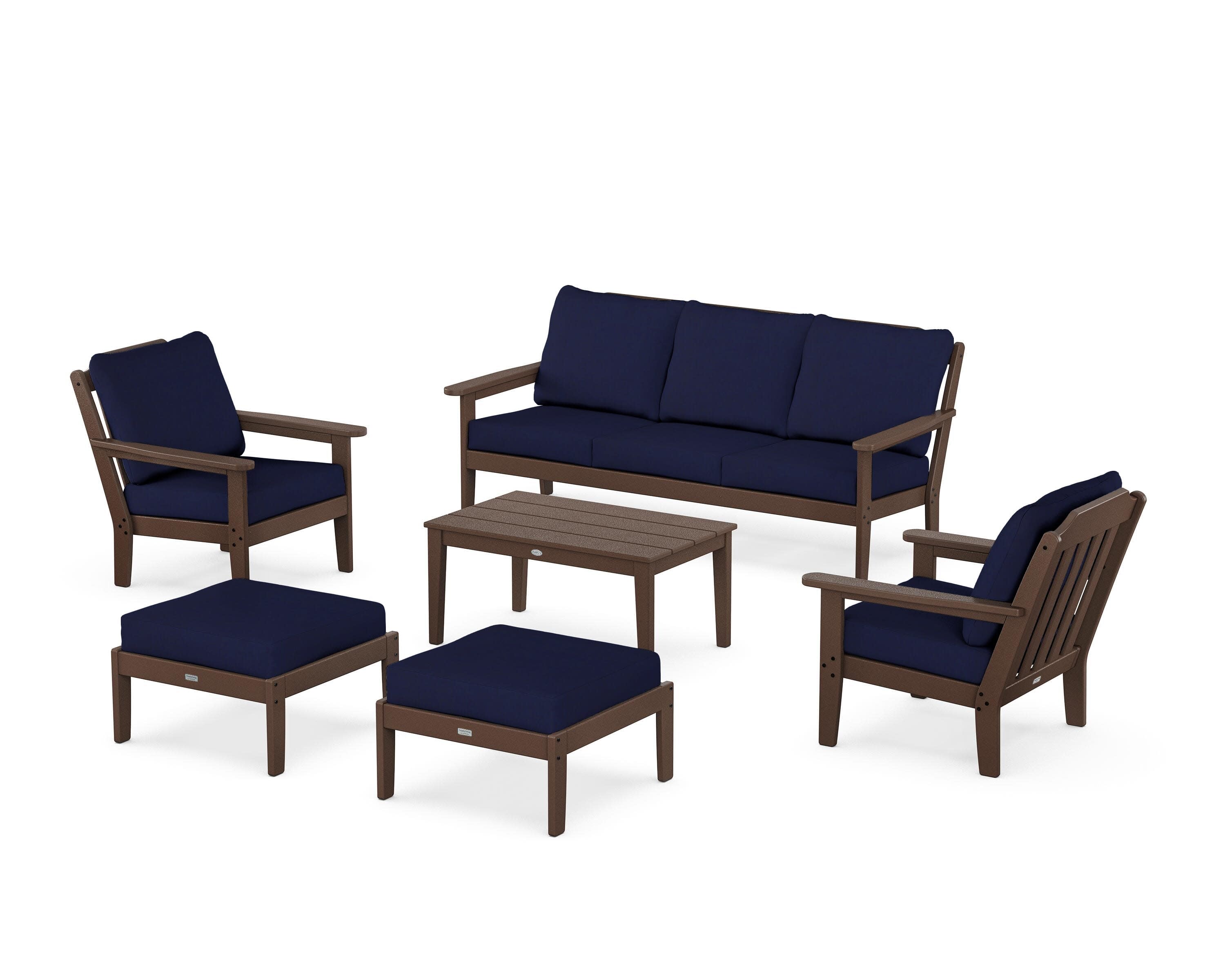 Cottage 6-Piece Lounge Sofa Set in Mahogany / Navy