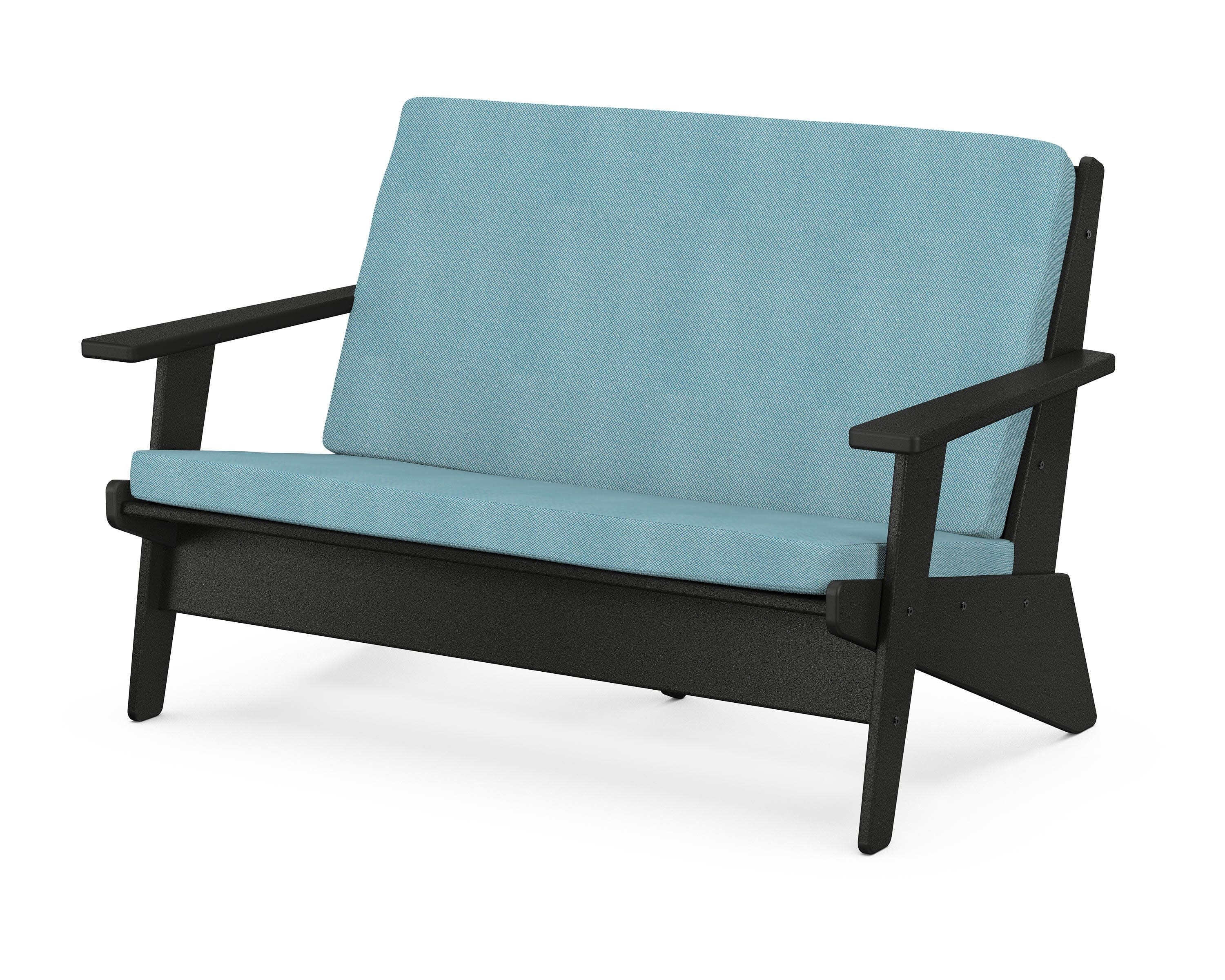 Riviera Modern Lounge Loveseat in Black / Lattice Sky Blue