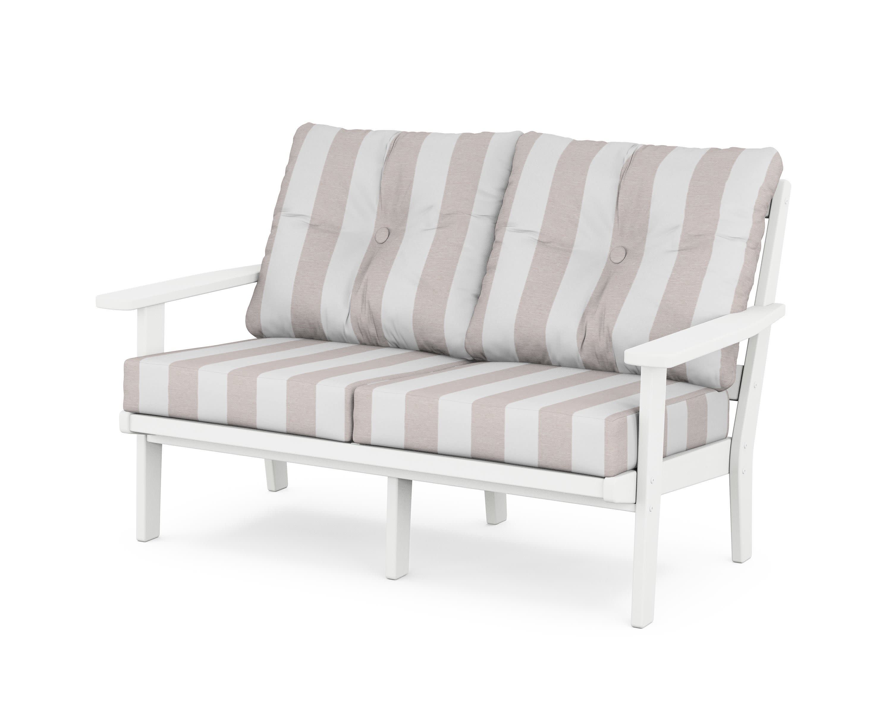Oxford Deep SeatingLoveseat in White / Cabana Stripe Dune Burlap