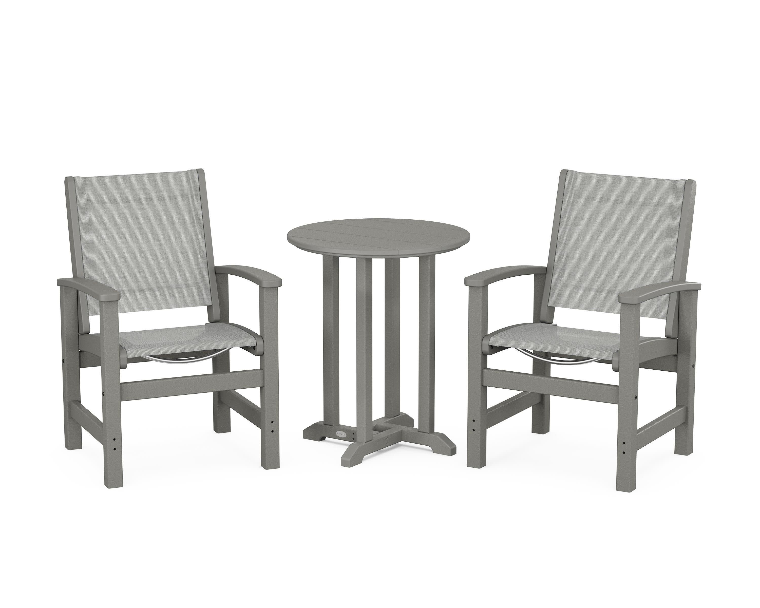 Coastal 3-Piece Round Bistro Dining Set in Slate Grey / Metallic Sling