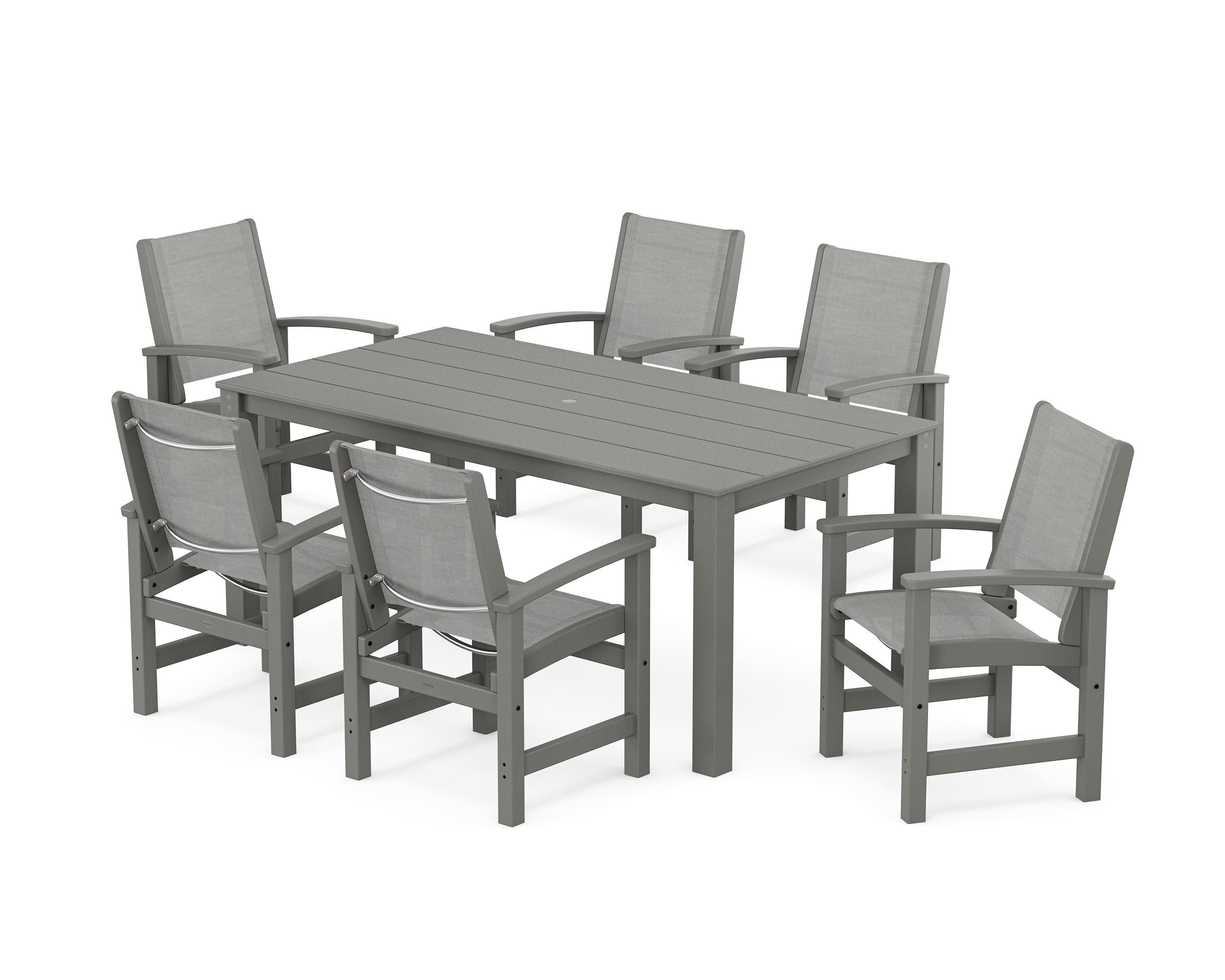 Coastal 7-Piece Parsons Dining Set in Slate Grey / Metallic Sling