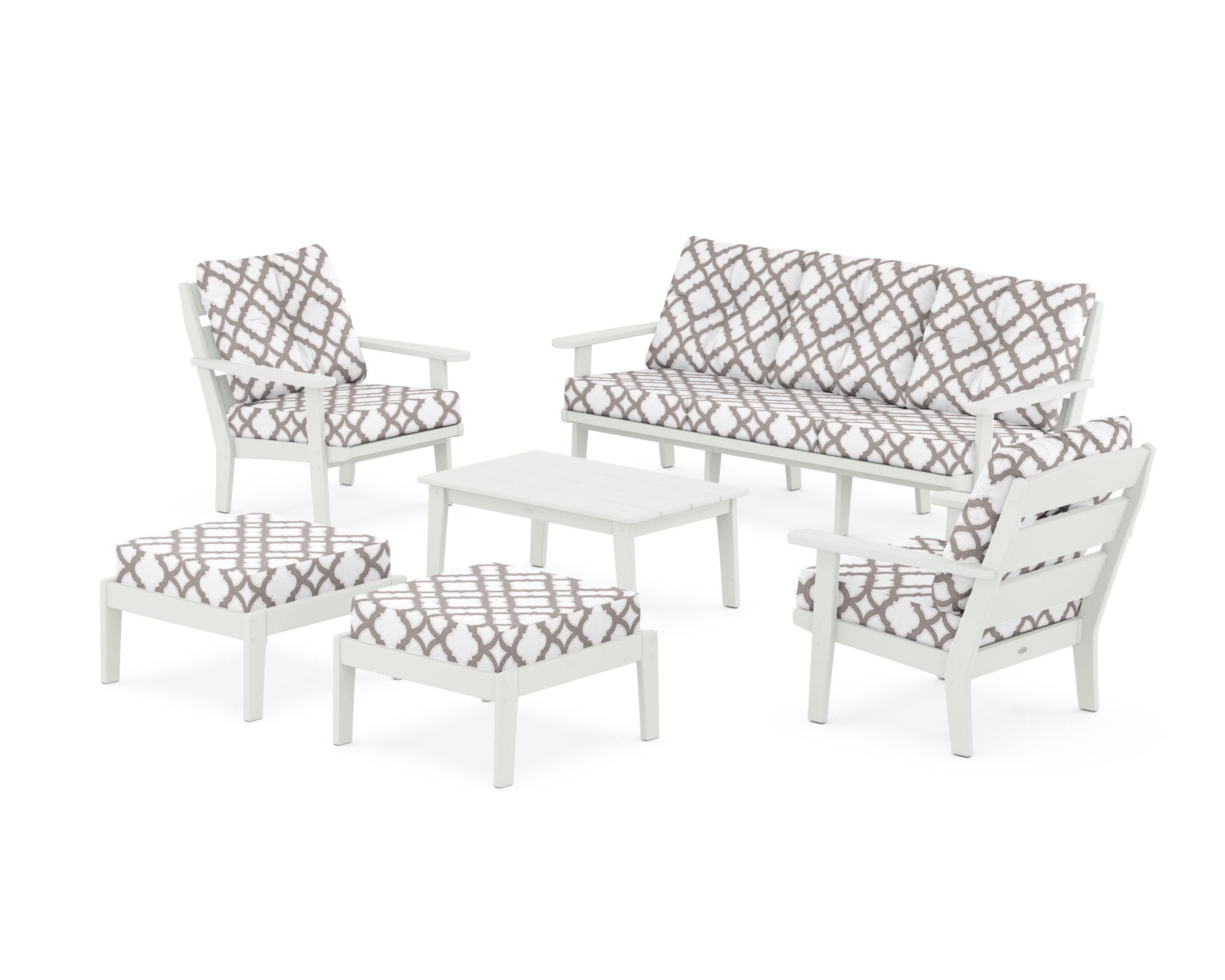 Lakeside 6-Piece Lounge Sofa Set in Vintage White / Trellis Grey Mist