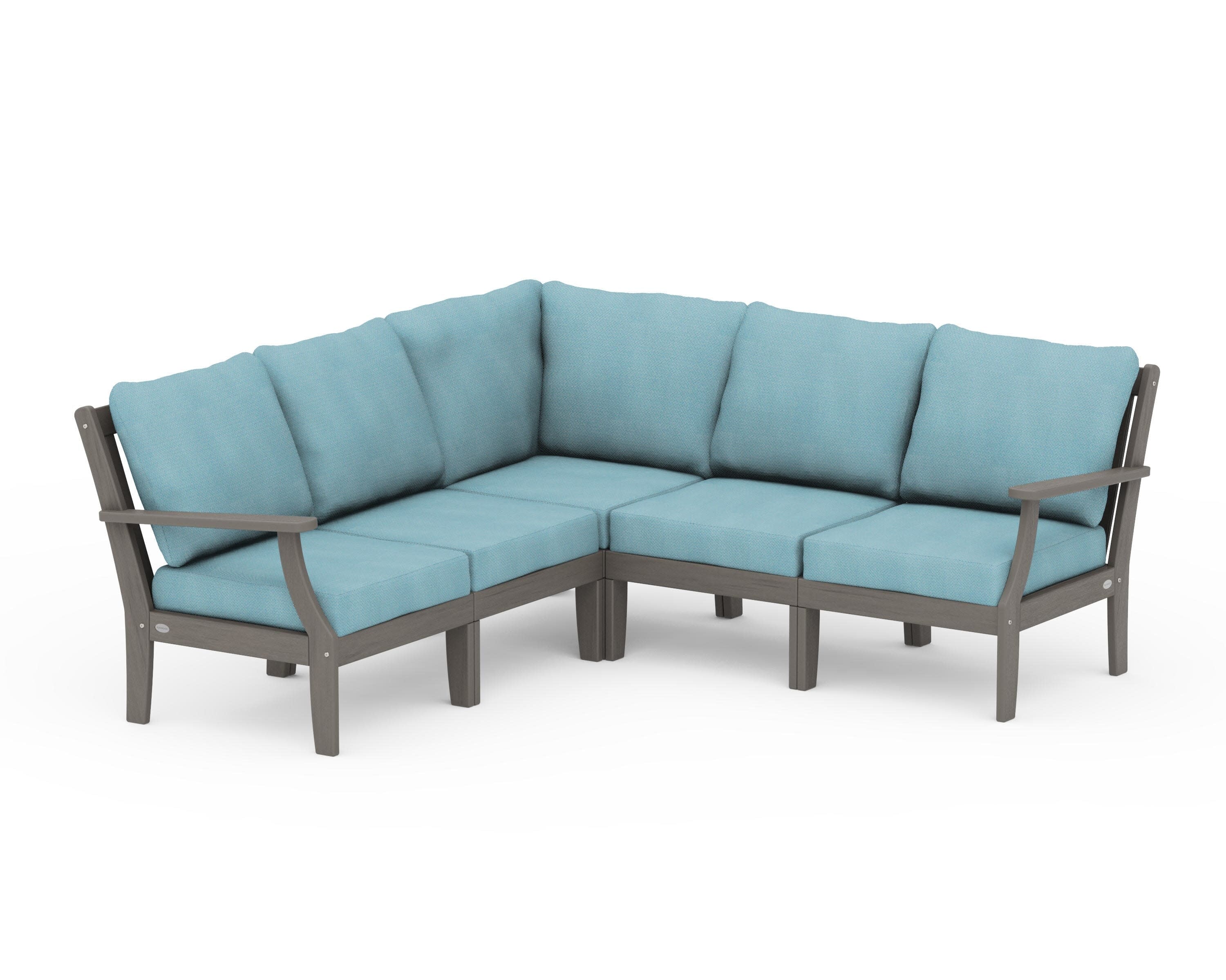 Braxton Modular 5-Piece Deep Seating Set in Driftwood / Lattice Sky Blue