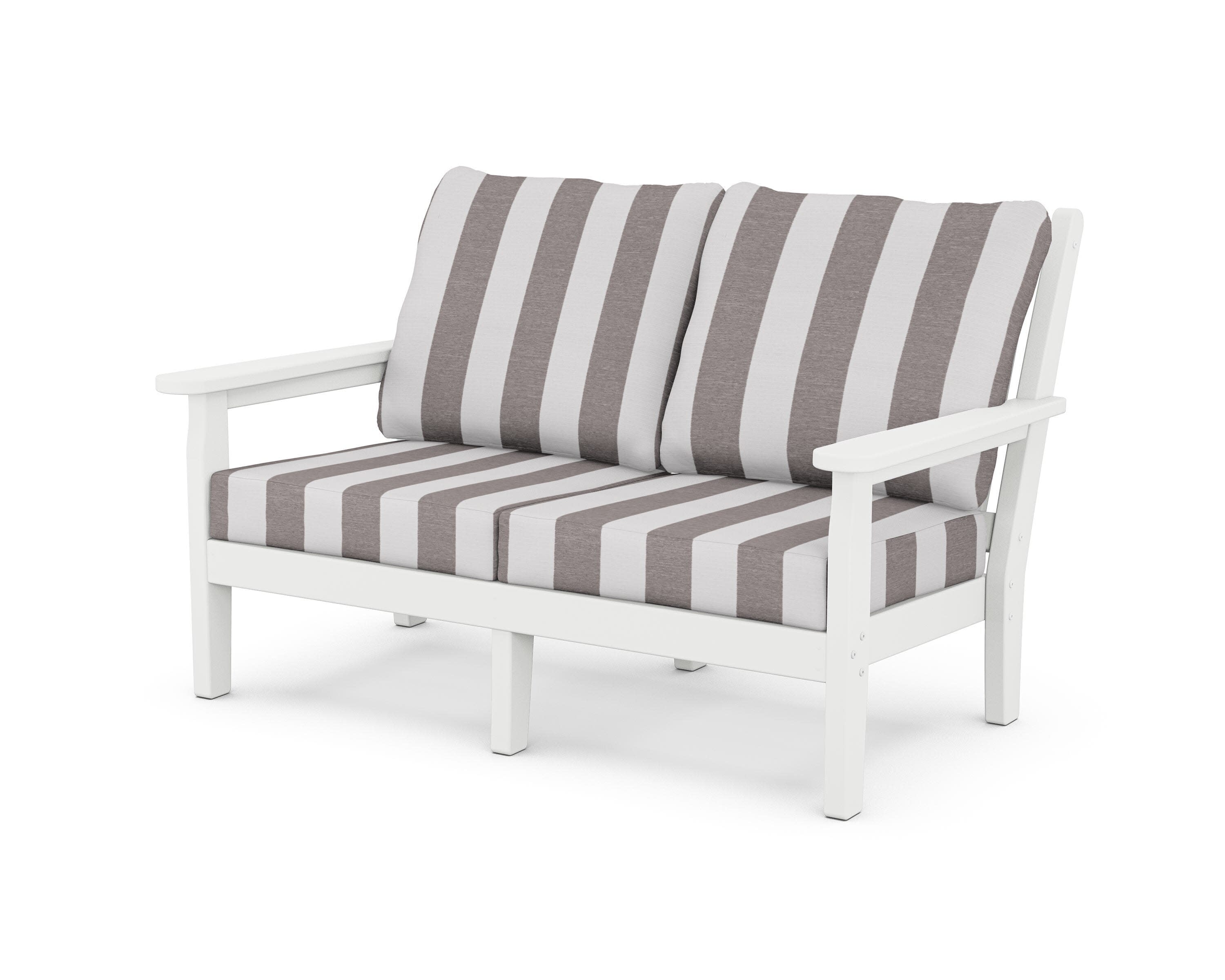 Chippendale Deep Seating Loveseat in White / Cabana Stripe Grey Mist
