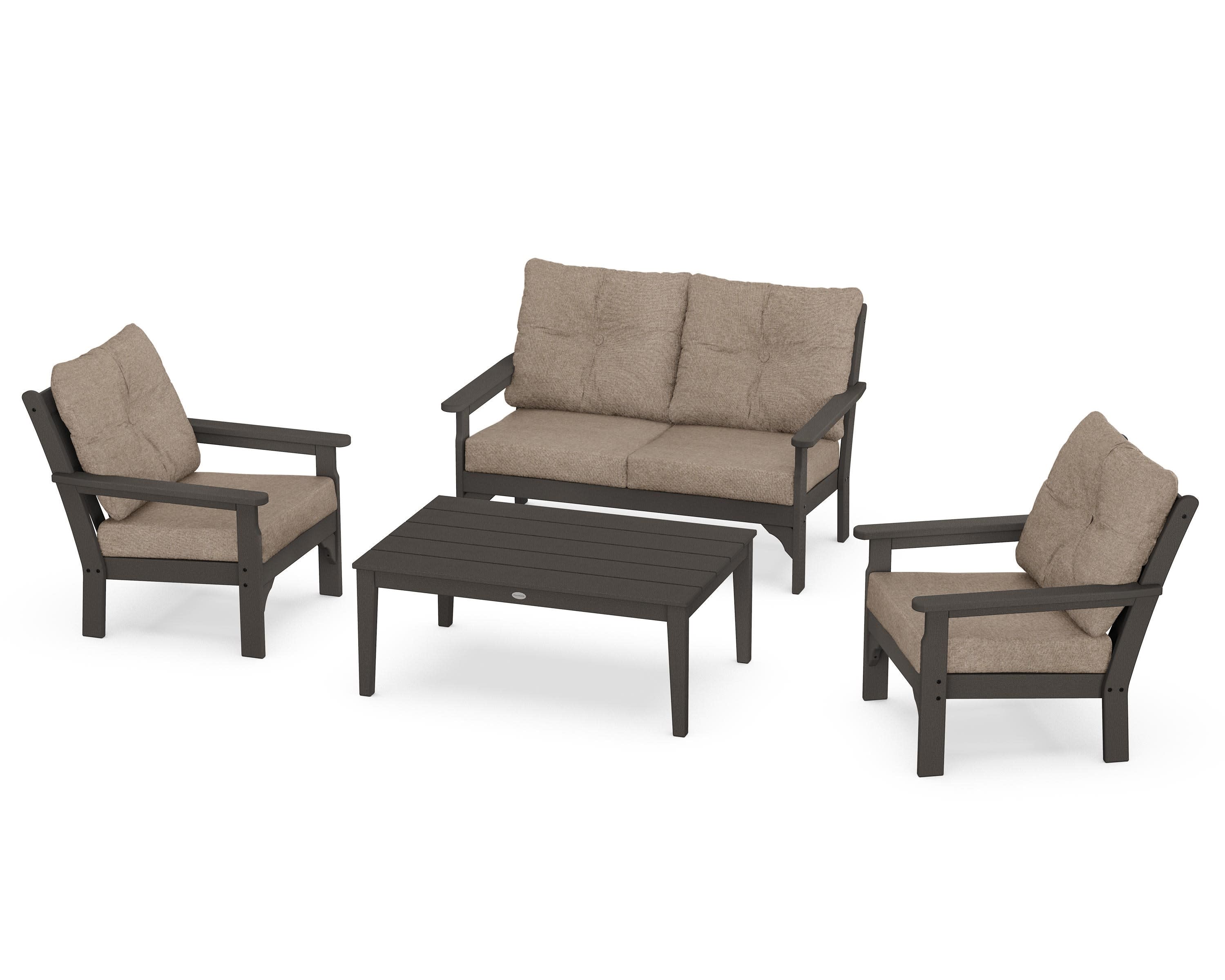 Vineyard 4-Piece Deep Seating Set in Vintage Coffee / Spiced Burlap