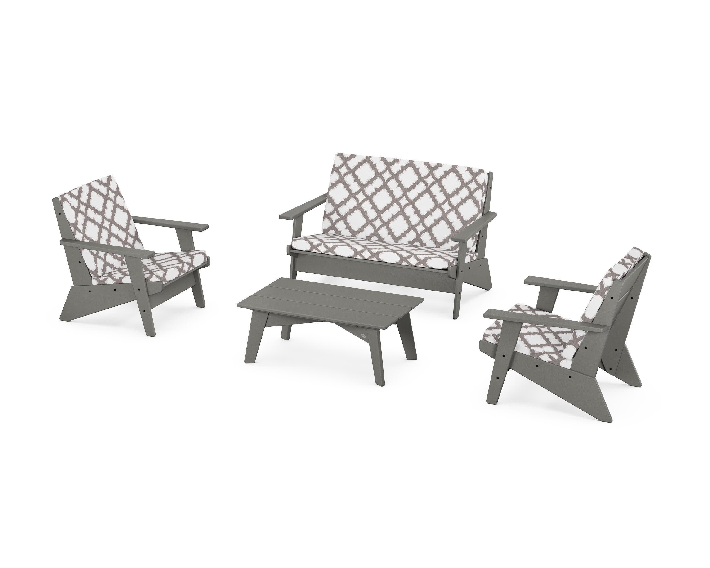 Riviera Modern Lounge 4-Piece Set in Slate Grey / Trellis Grey Mist