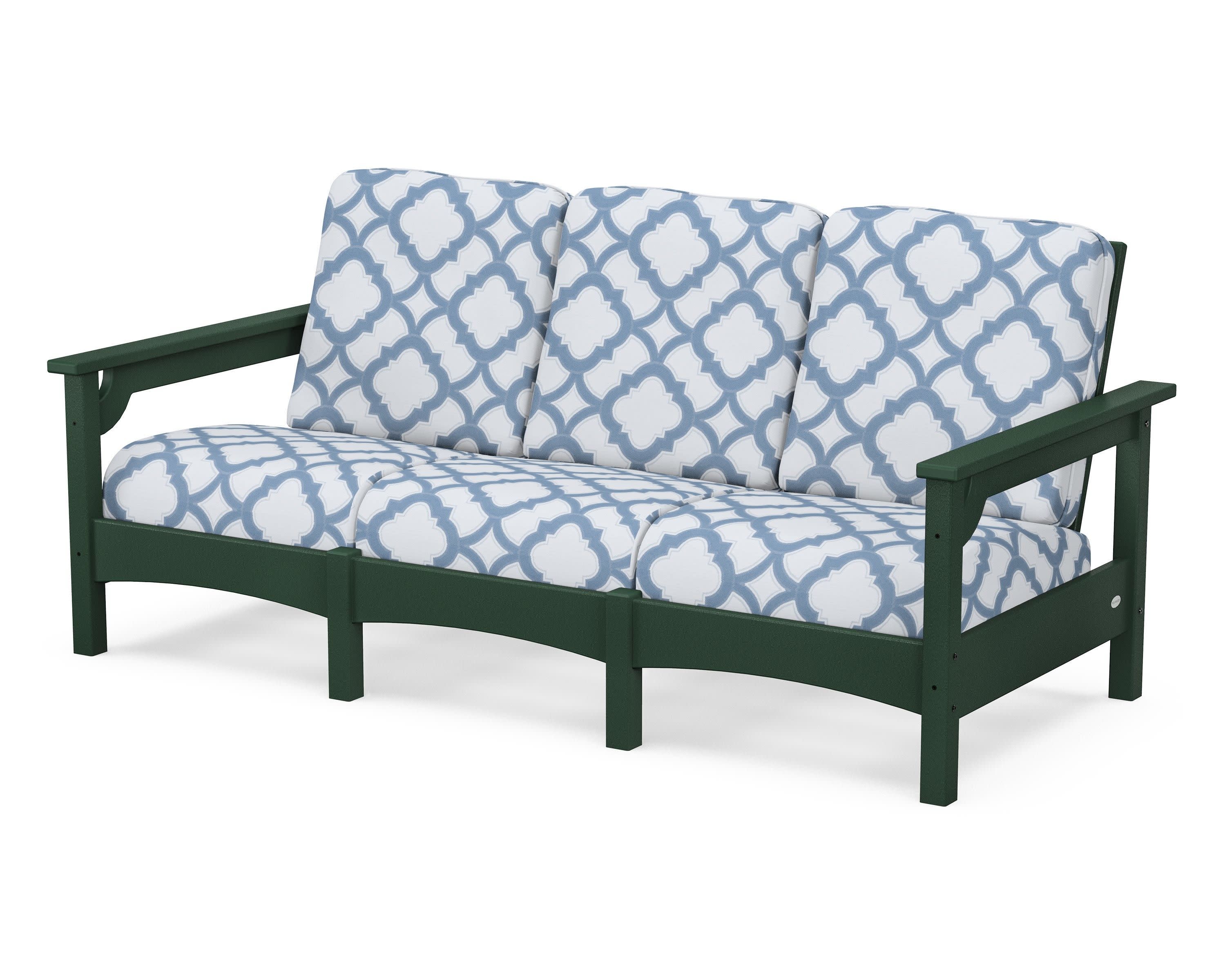 Club Sofa in Green / Trellis Sky Blue