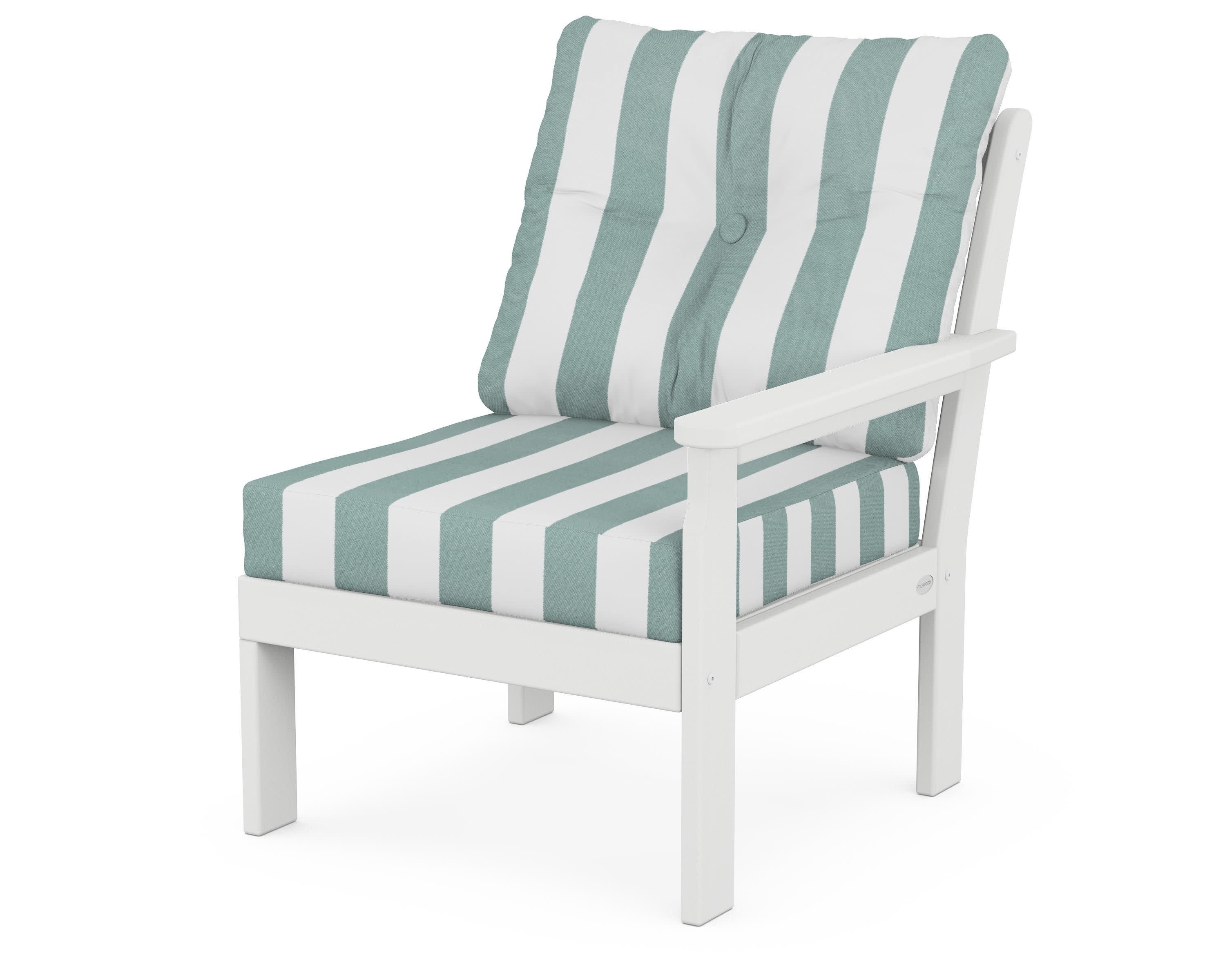 Vineyard Modular Right Arm Chair in White / Cabana Stripe Glacier Spa