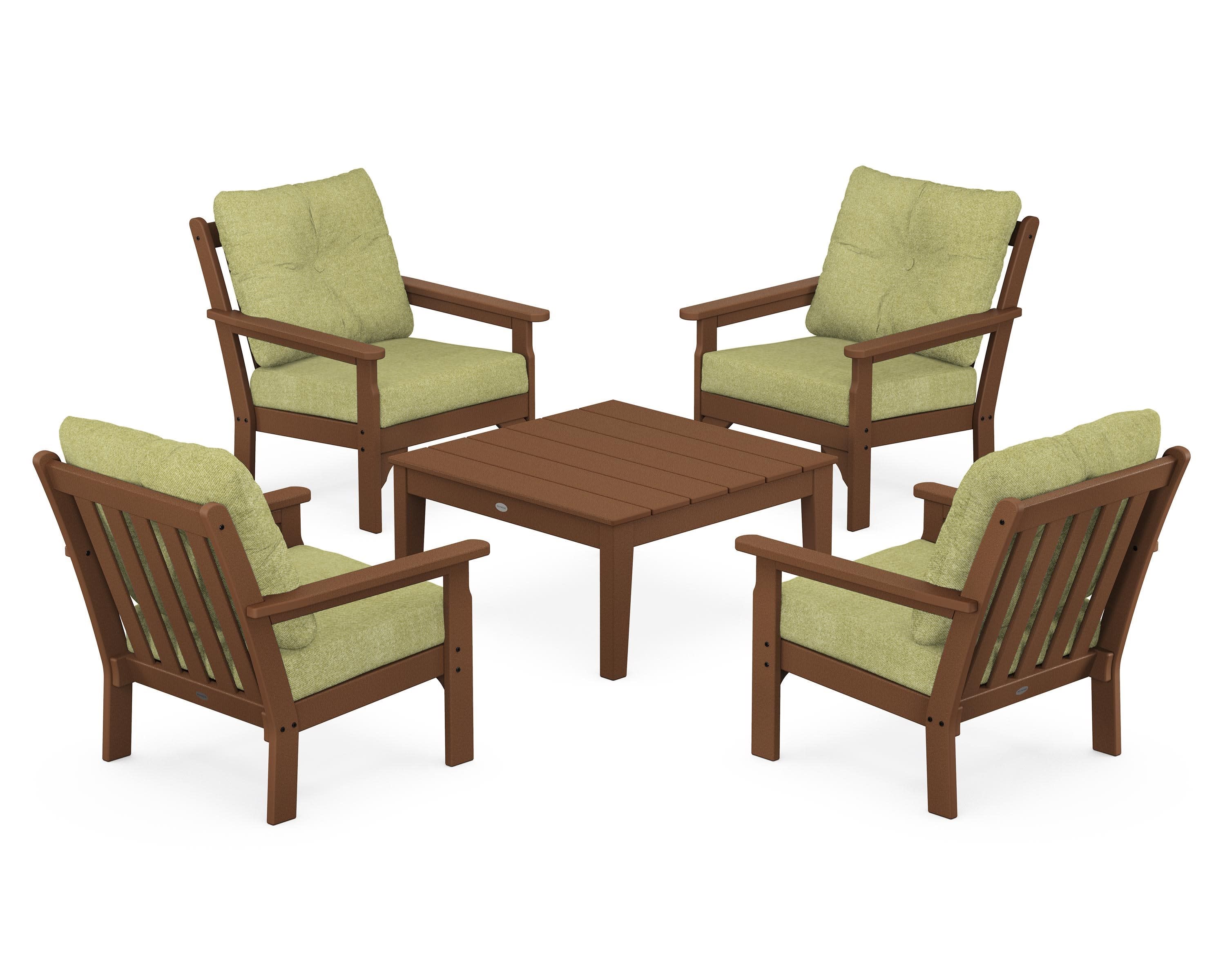 Vineyard 5-Piece Deep Seating Conversation Set in Teak / Chartreuse Boucle
