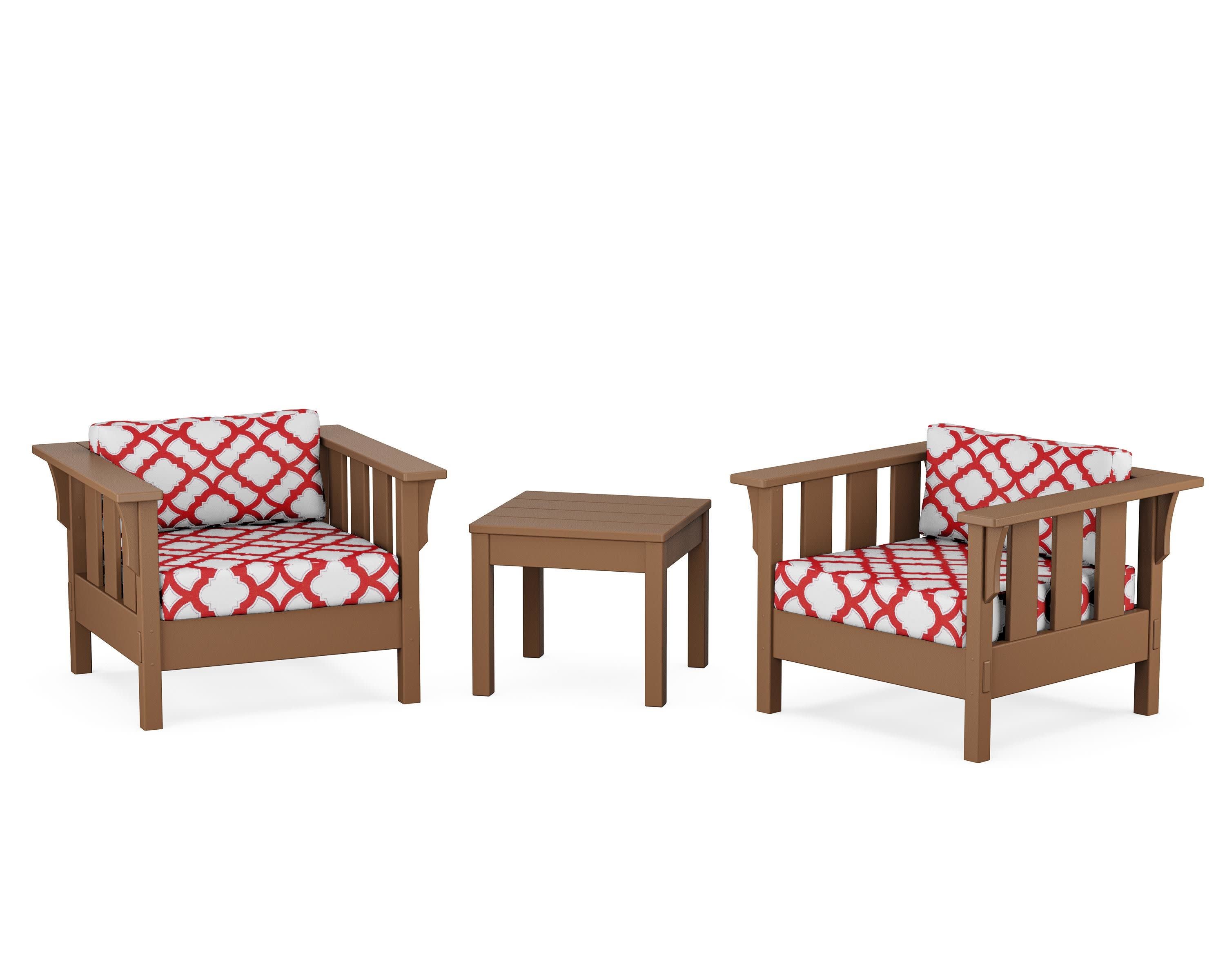 Acadia 3-Piece Deep Seating Set in Teak / Trellis Crimson