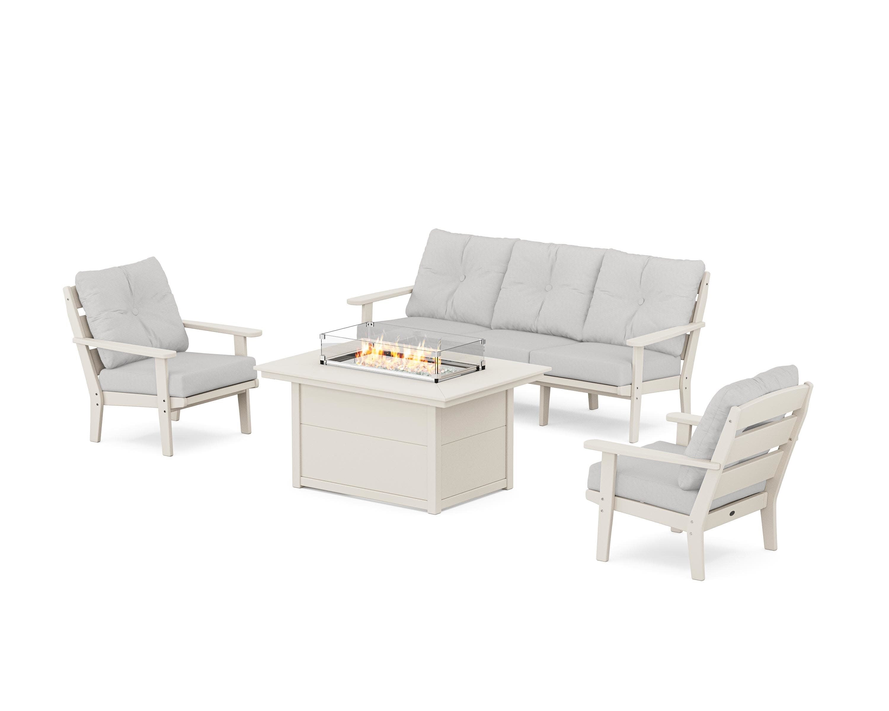 Lakeside Deep Seating Fire Pit Table Set in Sand / Diamond in the Rough