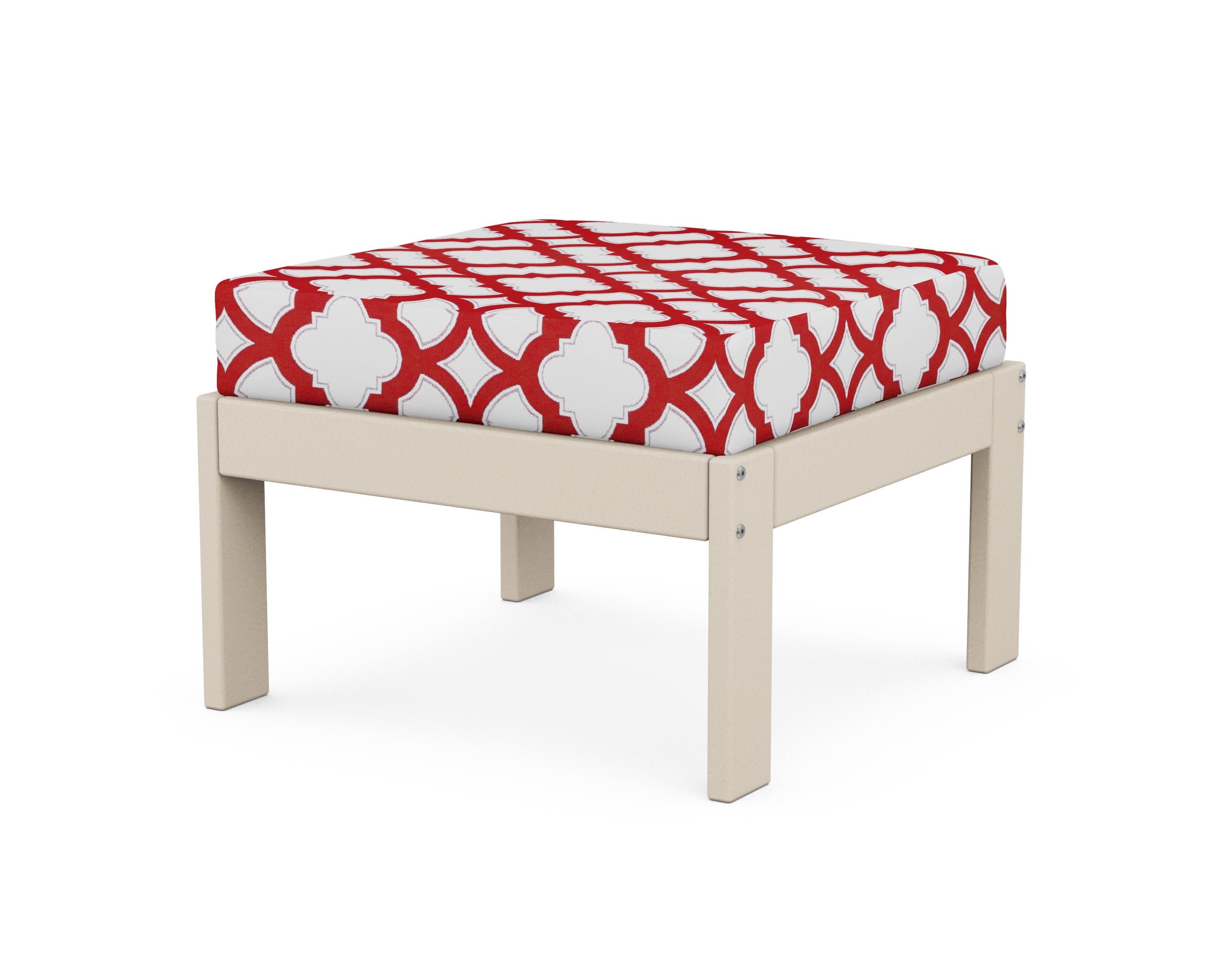 Vineyard Modular Ottoman in Sand / Trellis Crimson