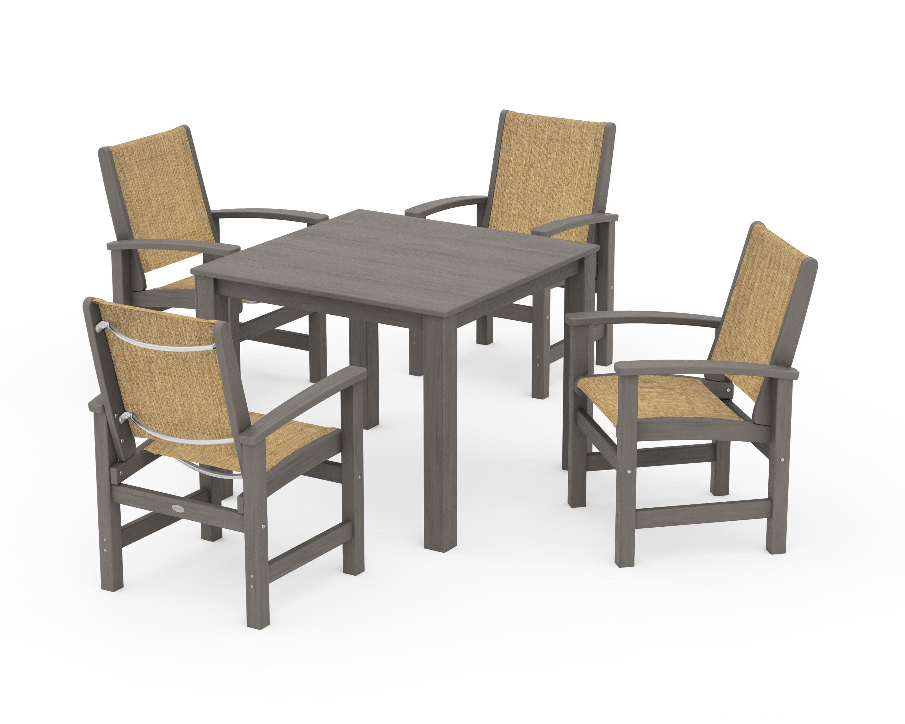 Coastal 5-Piece Parsons Dining Set in Driftwood / Burlap Sling