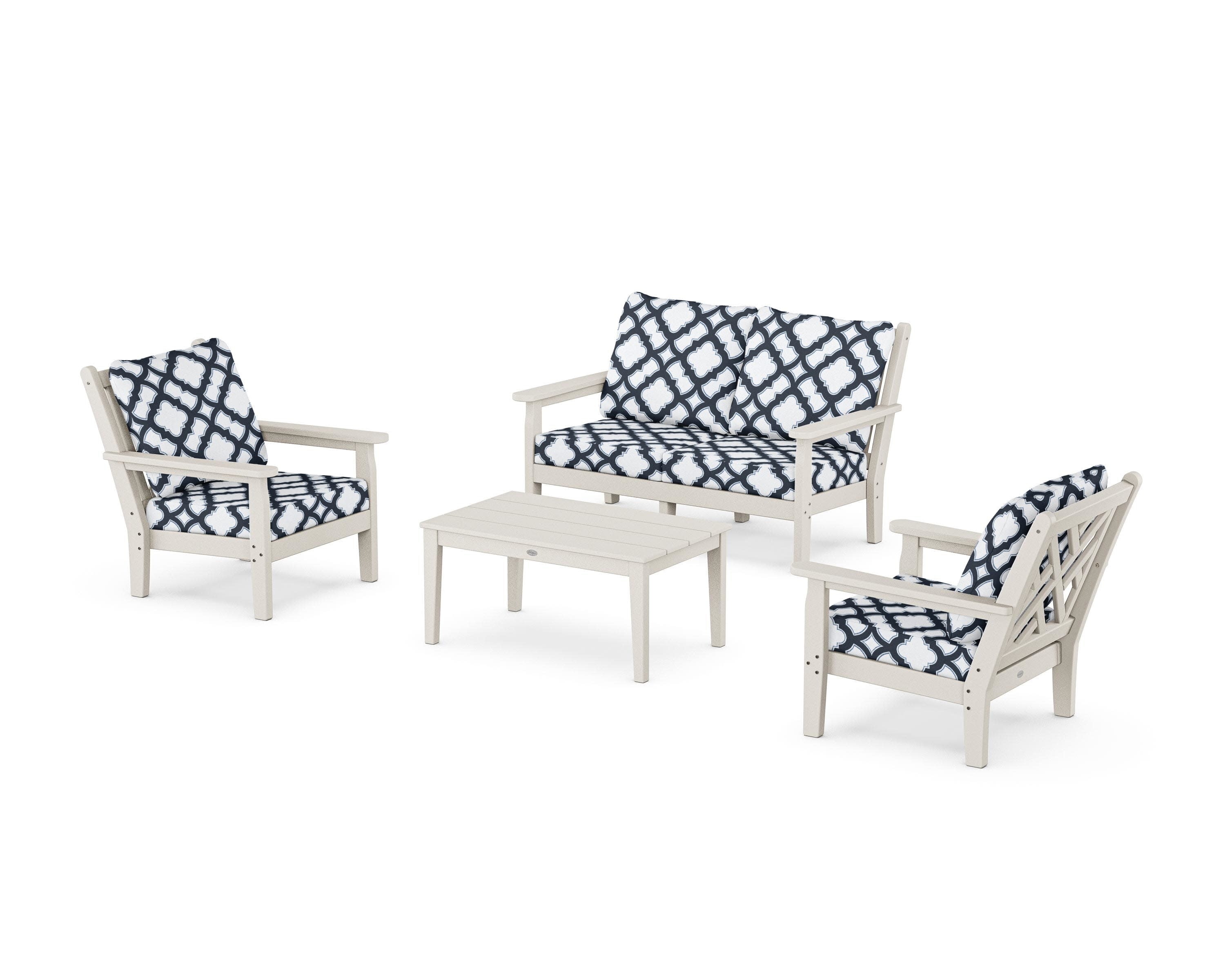 Chippendale 4-Piece Deep Seating Set with Loveseat in Sand / Trellis Marine Indigo